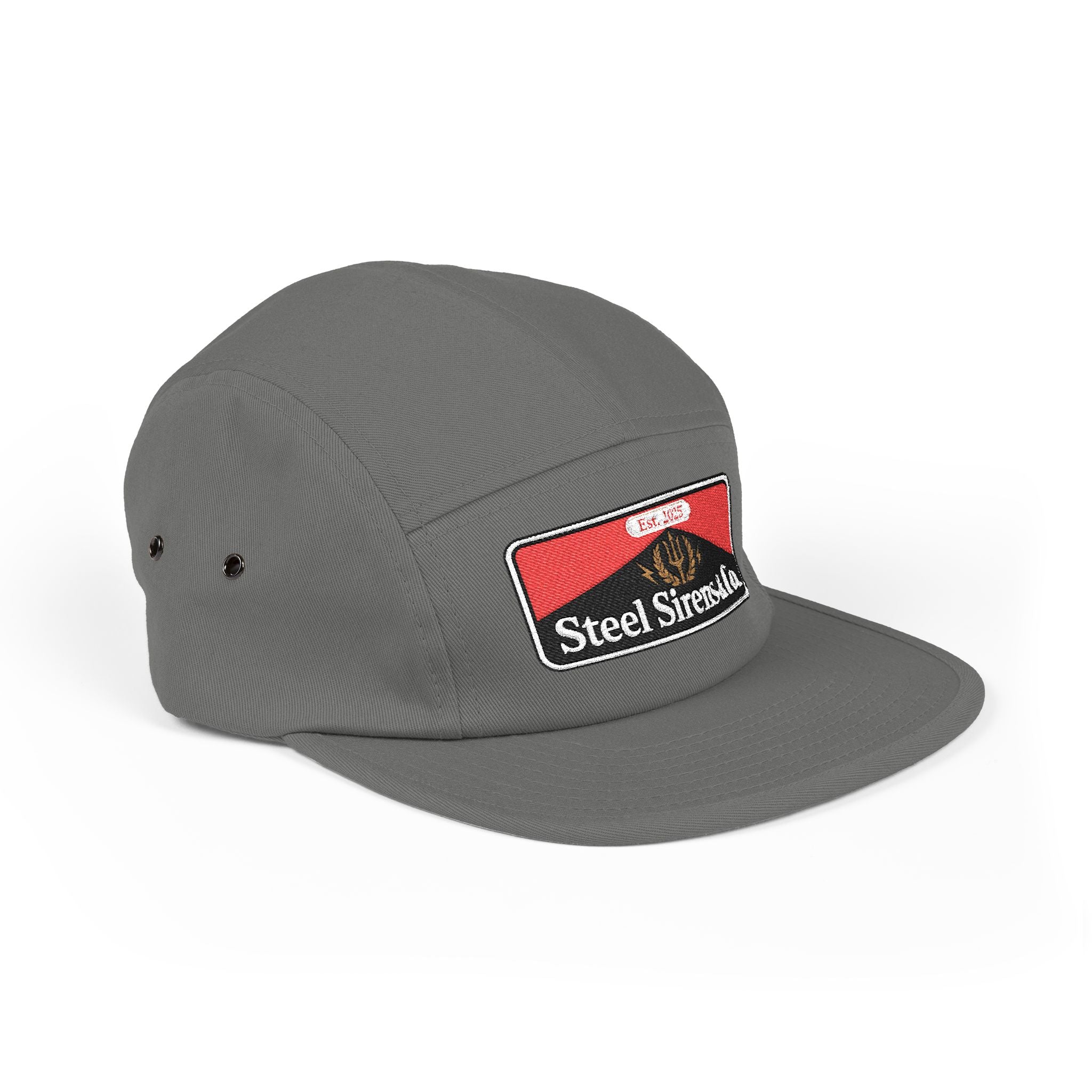 Steel Sirens & Co. Embroidered 5-Panel Cap — Khaki Vintage Patch Hat