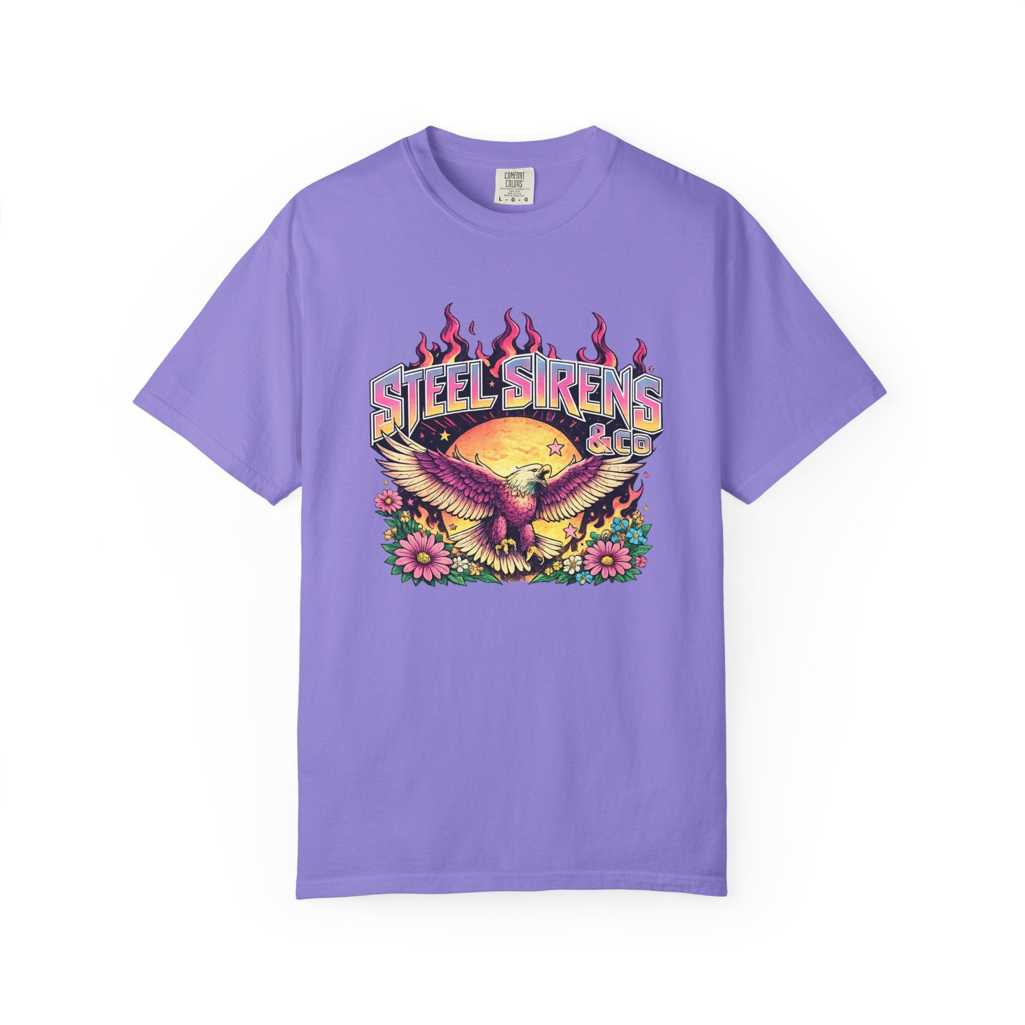 Steel Sirens Graphic T-Shirt — Retro Eagle Sunset Band Tee