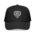 Flaming Heart Trucker Hat — "Steel Sirens & Co" Retro Logo Foam Cap