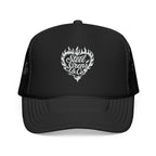 Flaming Heart Trucker Hat — "Steel Sirens & Co" Retro Logo Foam Cap