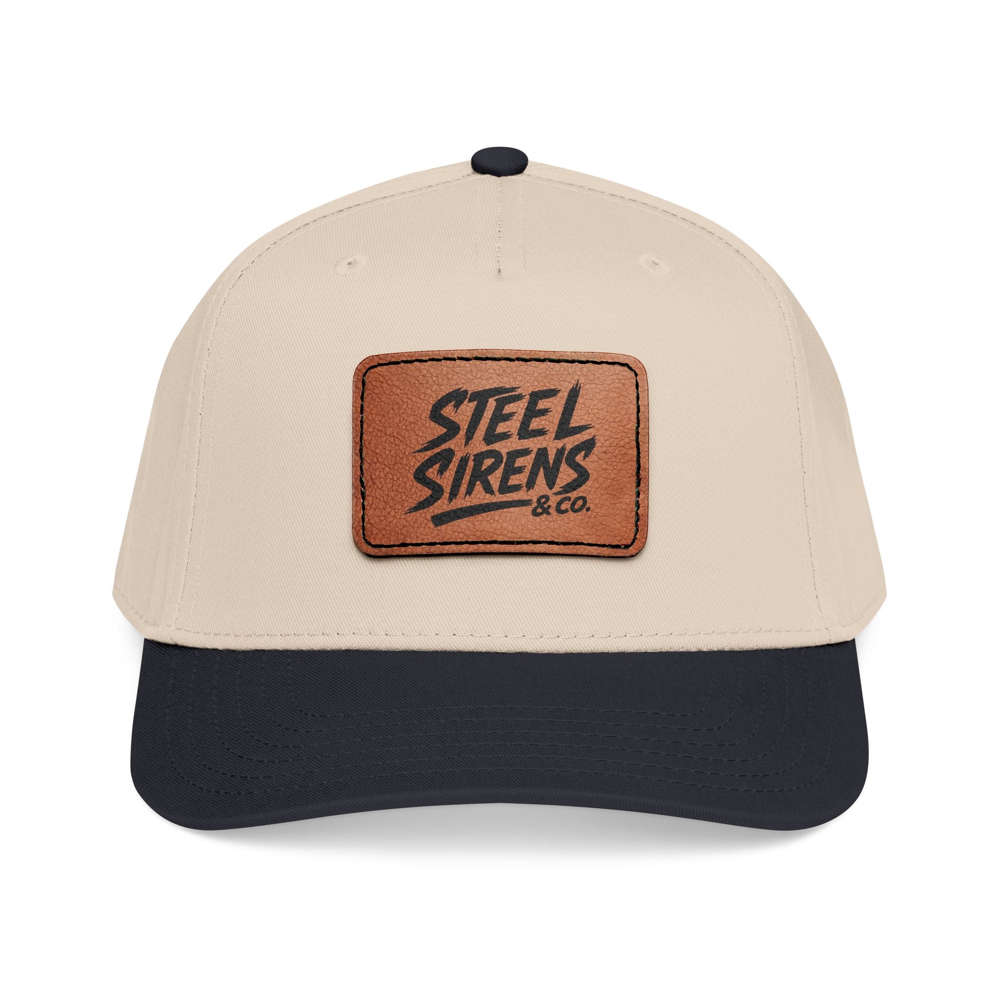 Leather Patch Baseball Cap — "Steel Sirens" Retro Logo