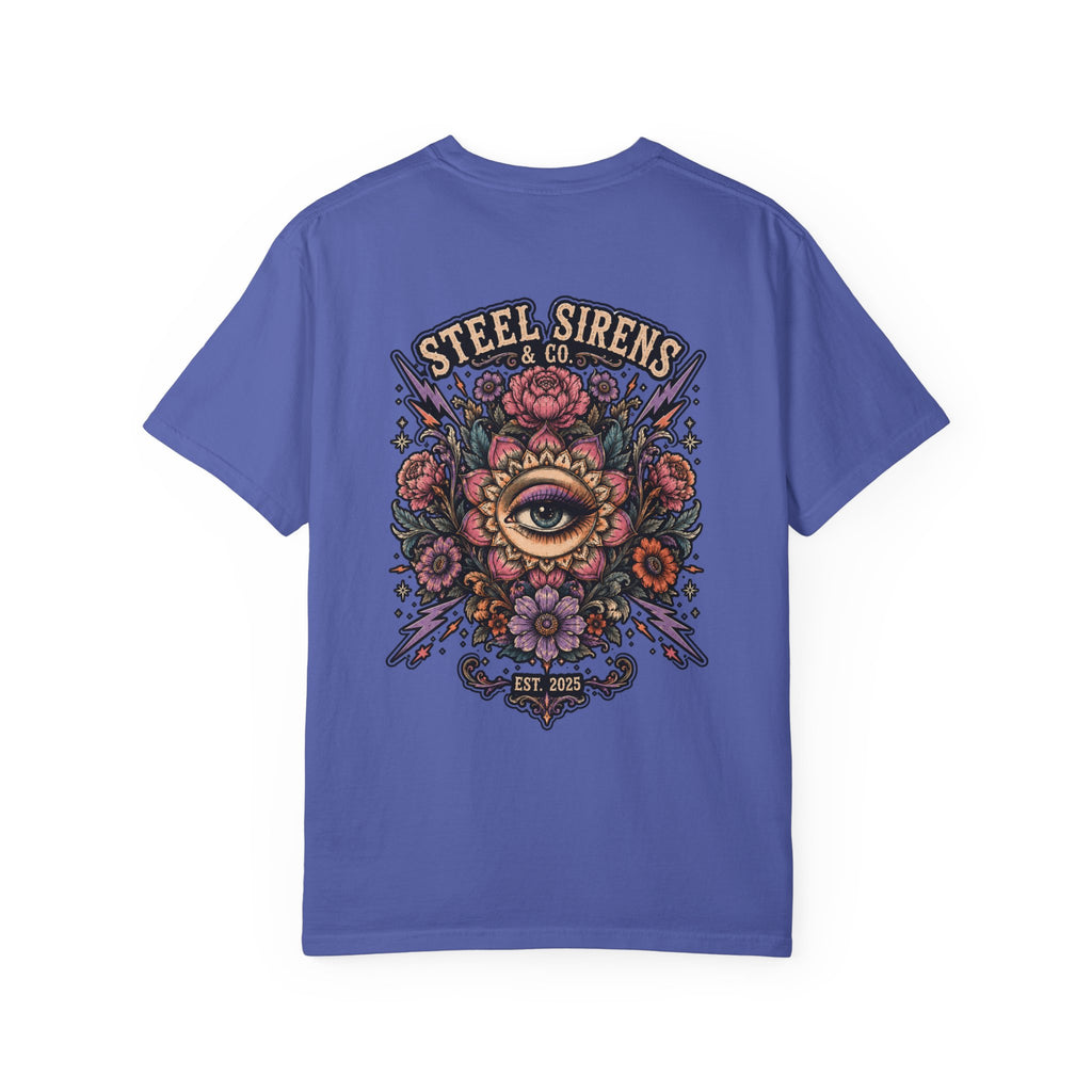 Steel Sirens Tee — Vintage Floral All-Seeing Eye Graphic T-Shirt