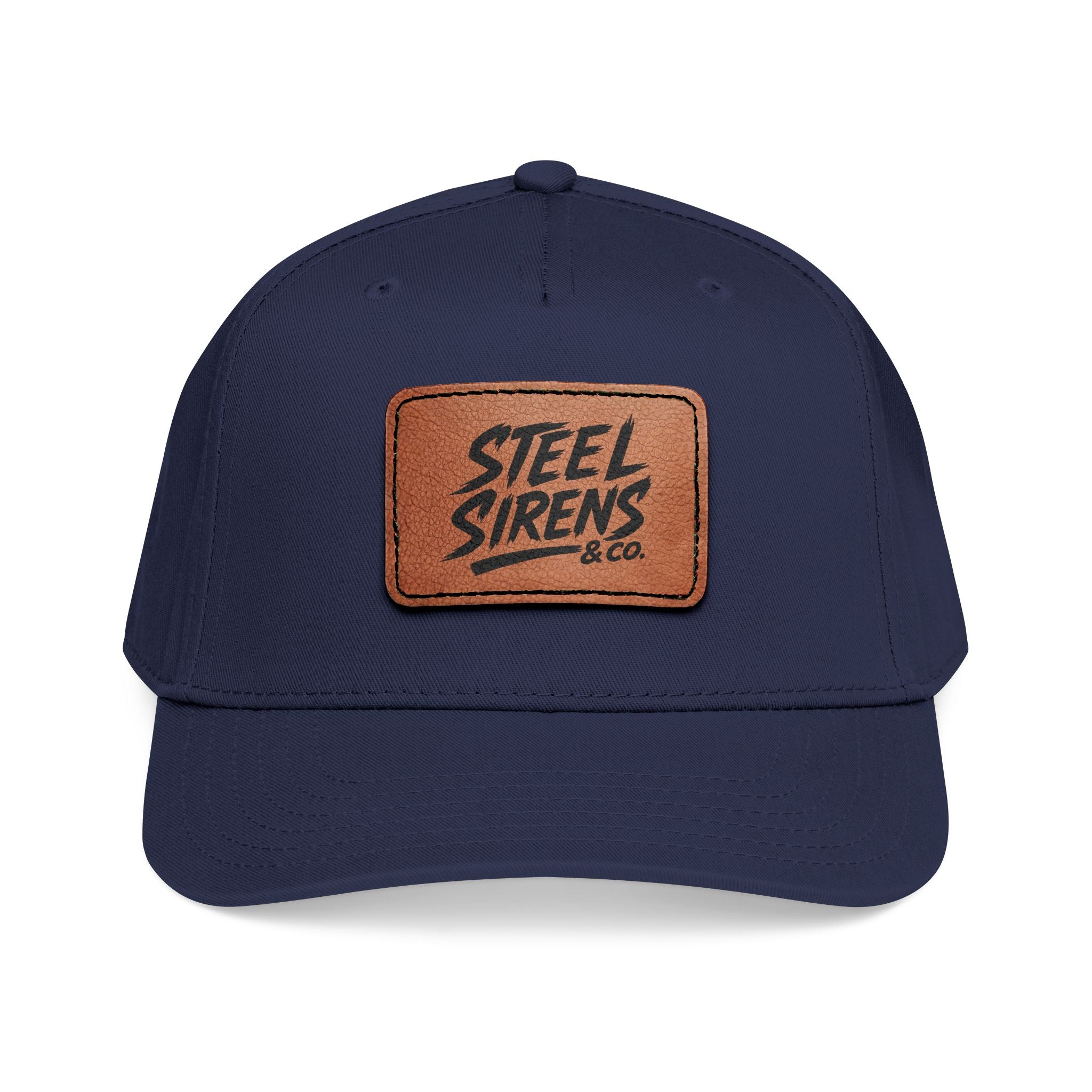 Leather Patch Baseball Cap — "Steel Sirens" Retro Logo