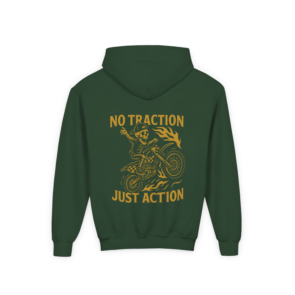 No Traction Just Action Youth Hoodie