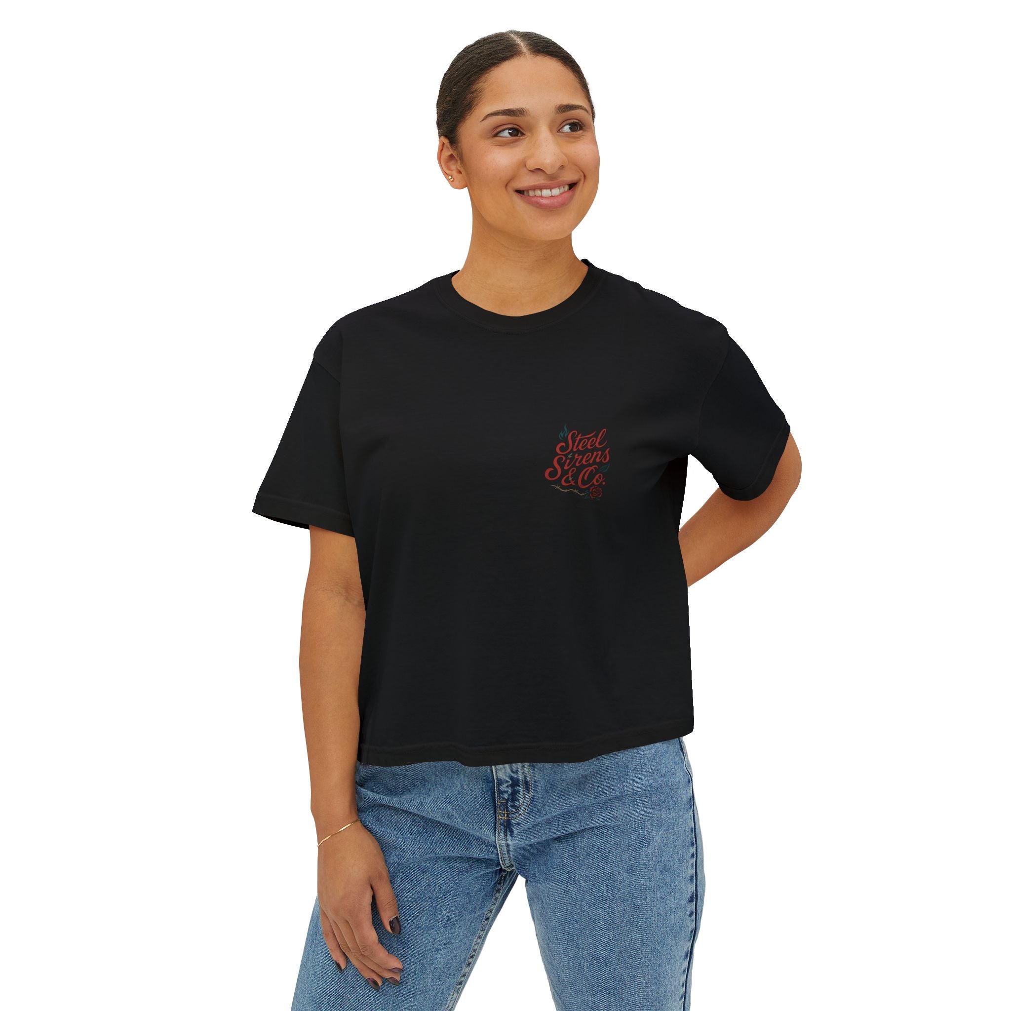 Strong Women Boxy Tee — "Strong Women, Stronger Choices" Graphic Crop Shirt