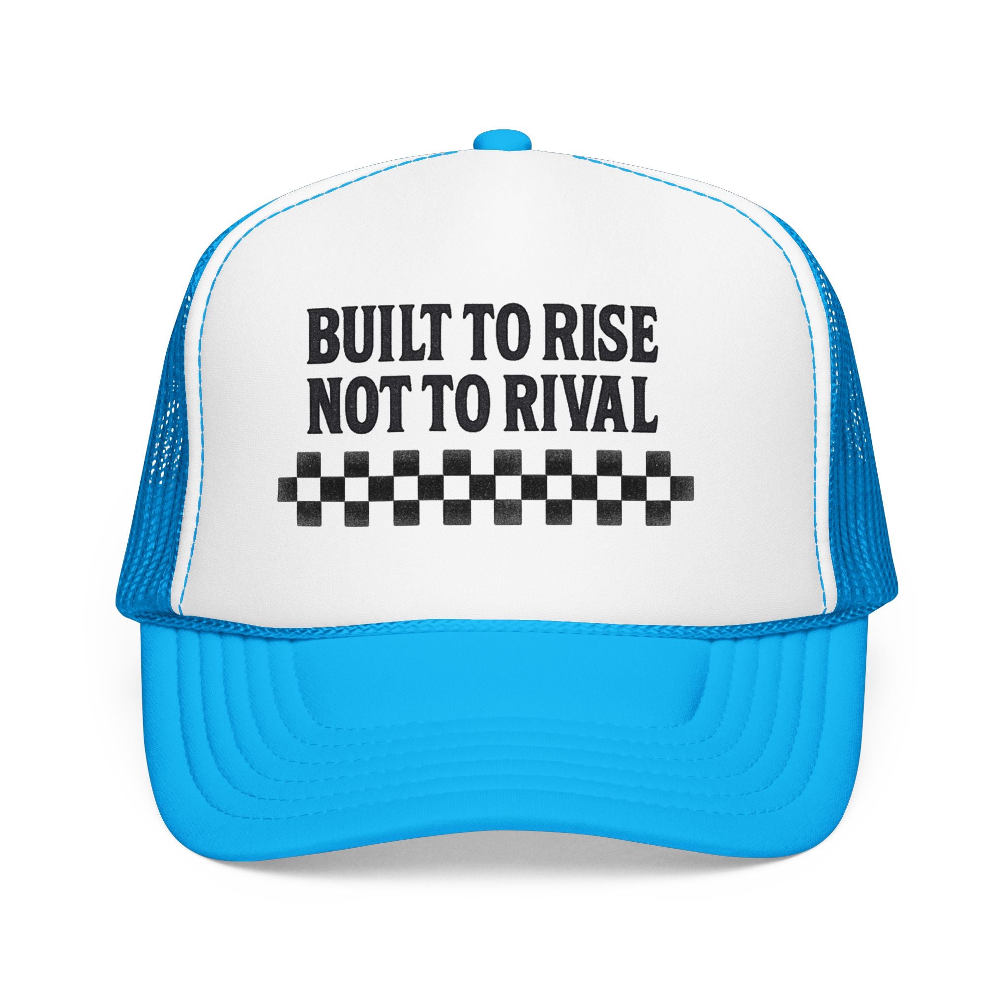 Trucker Hat — "Built to Rise Not to Rival" Vintage Patch Mesh Cap