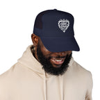 Flaming Heart Trucker Hat — "Steel Sirens & Co" Retro Logo Foam Cap