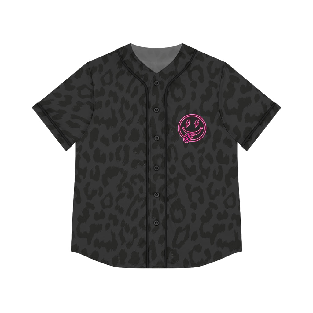 Women's Leopard Print Baseball Jersey - Black All-Over Pattern