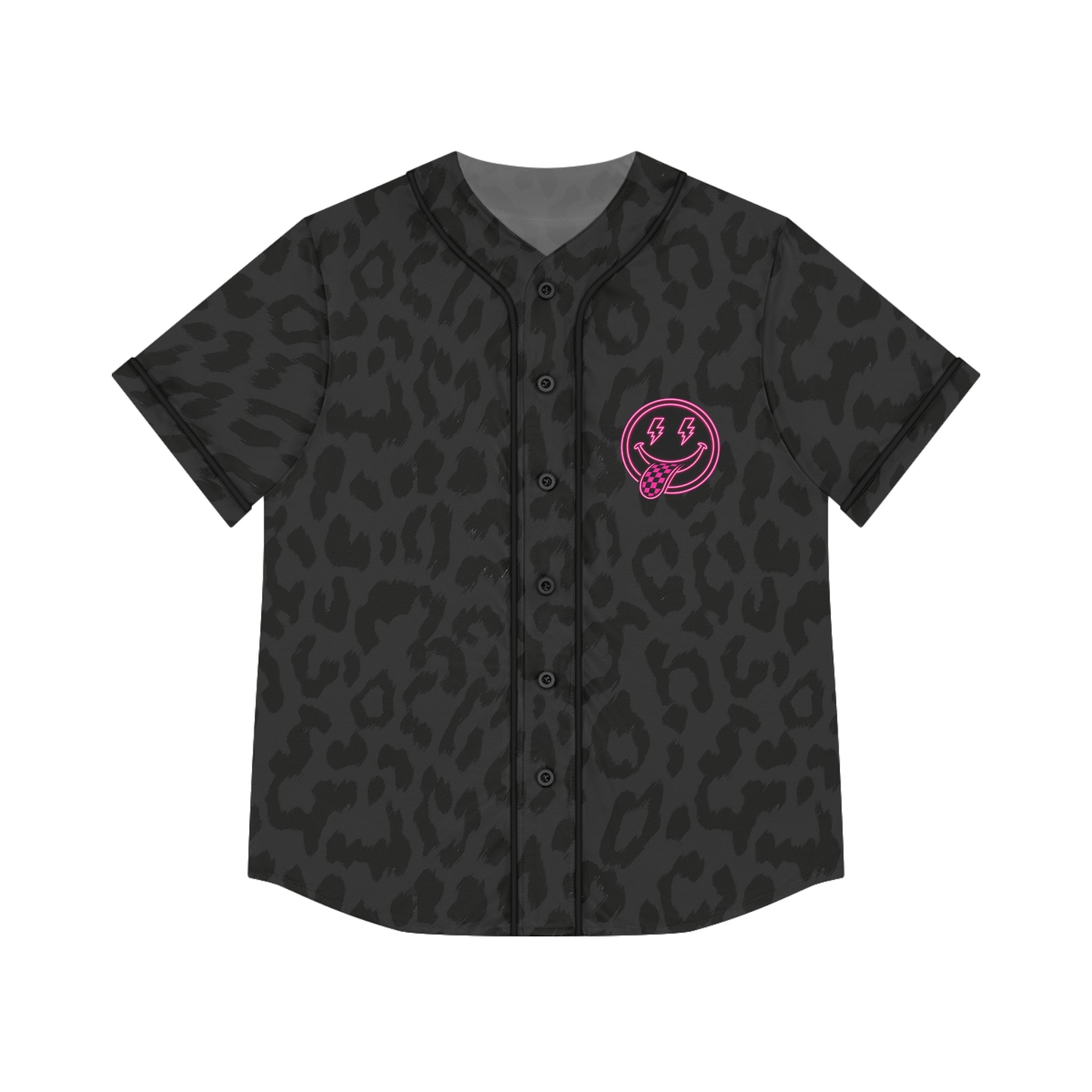 Women's Leopard Print Baseball Jersey - Black All-Over Pattern
