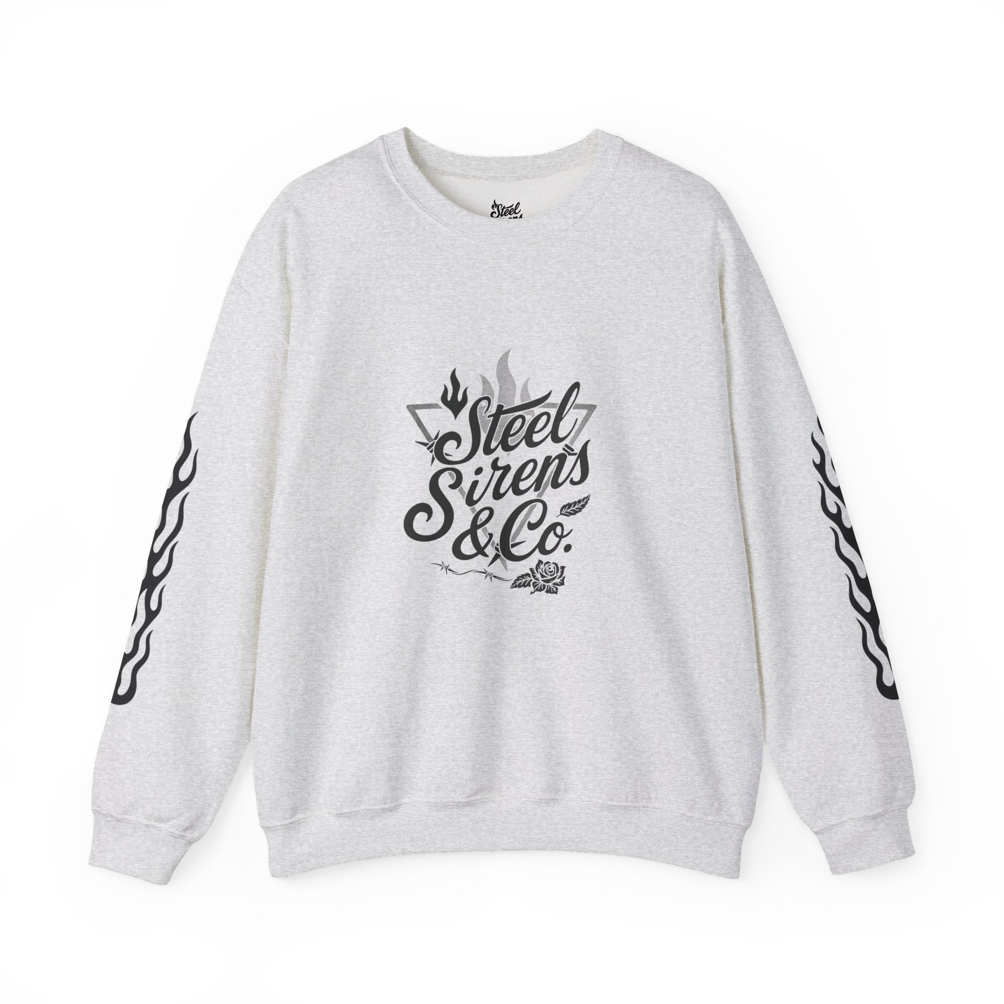 Crewneck Sweatshirt — "Steel Sirens & Co." Built to Rise Graphic