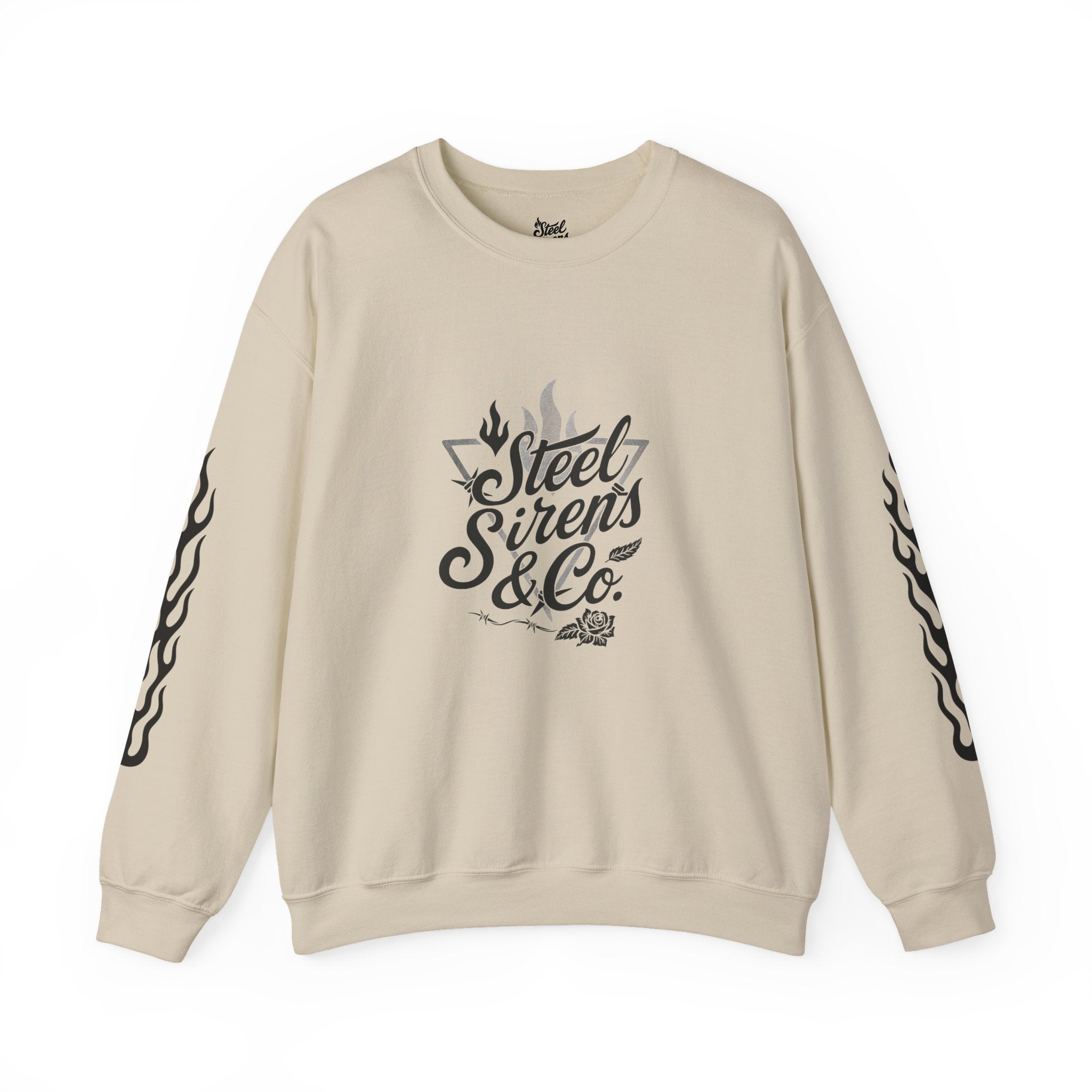 Crewneck Sweatshirt — "Steel Sirens & Co." Built to Rise Graphic