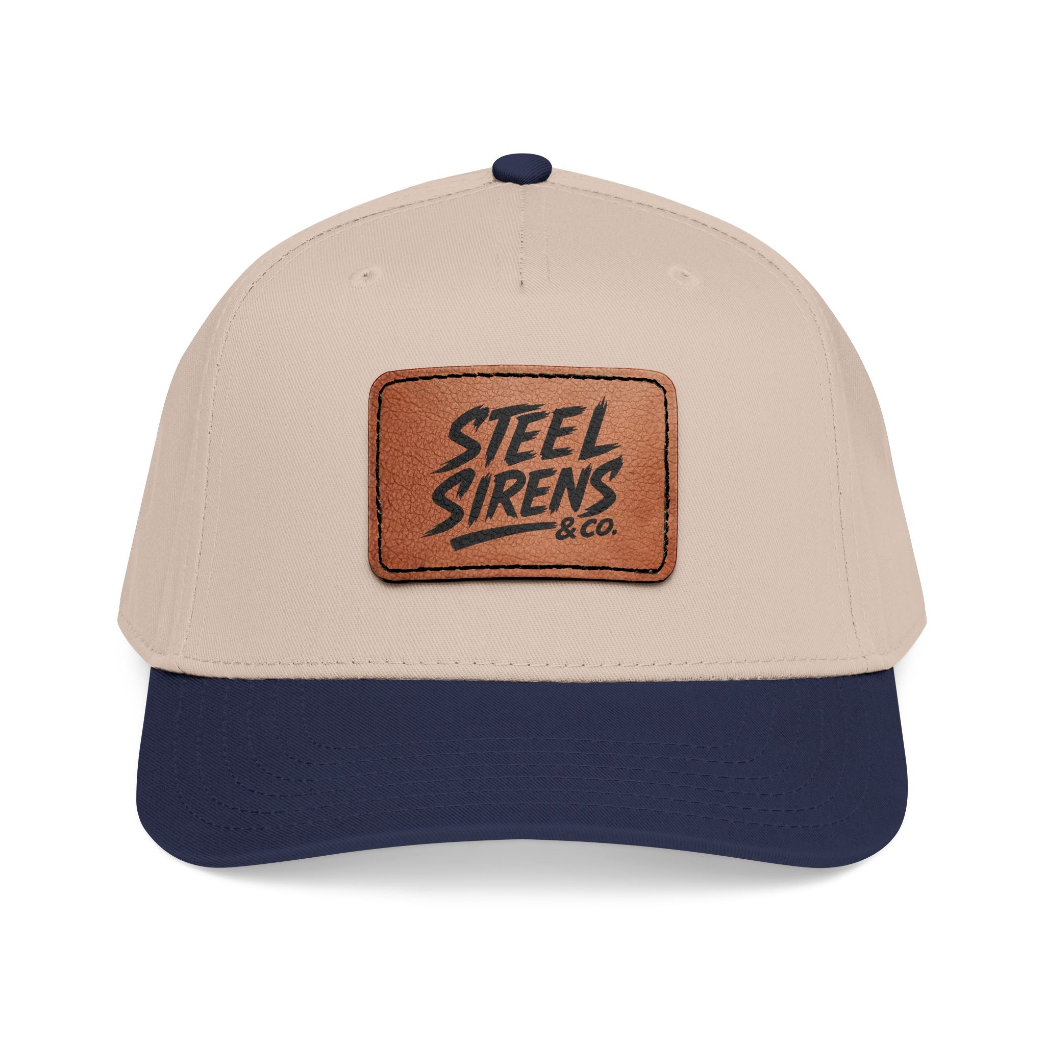 Leather Patch Baseball Cap — "Steel Sirens" Retro Logo