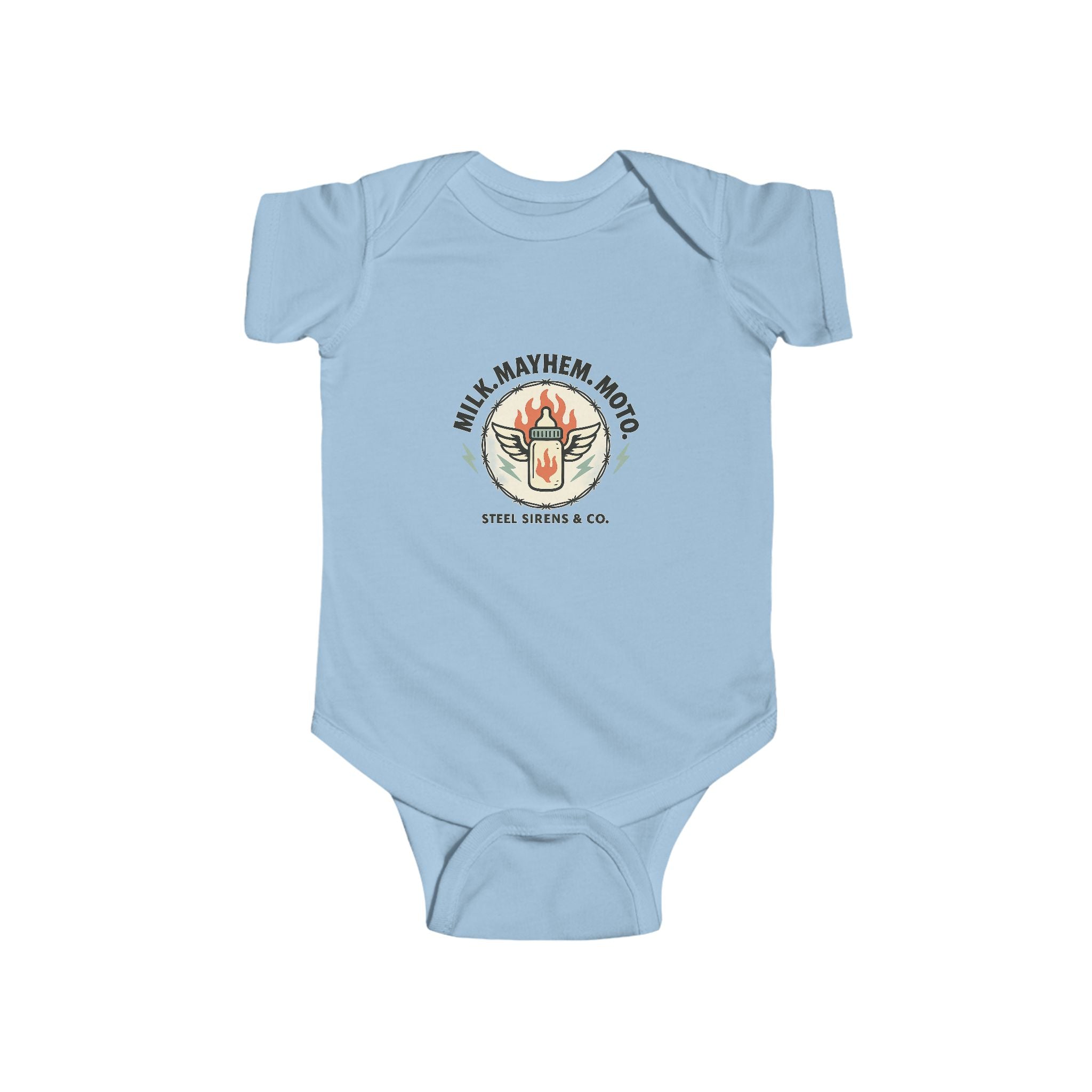 Milk. Mayhem. Moto Onesie