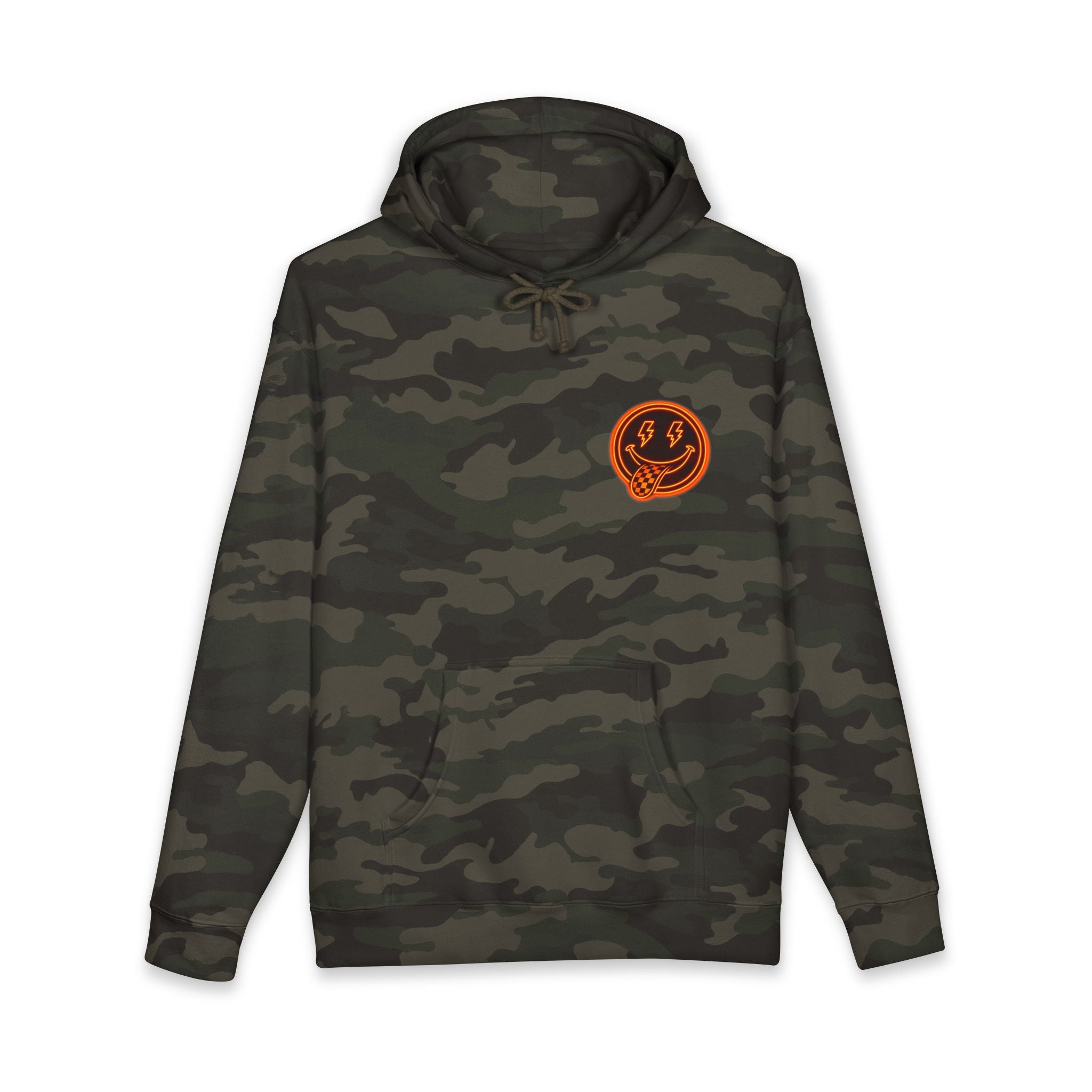 Rebelhood Checker Patch Hoodie — Vintage Orange Logo Pullover