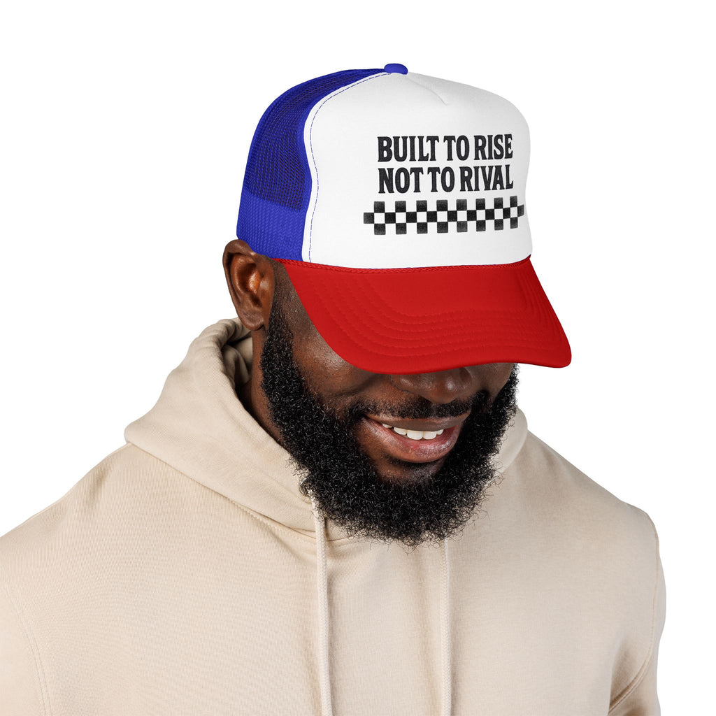 Trucker Hat — "Built to Rise Not to Rival" Vintage Patch Mesh Cap