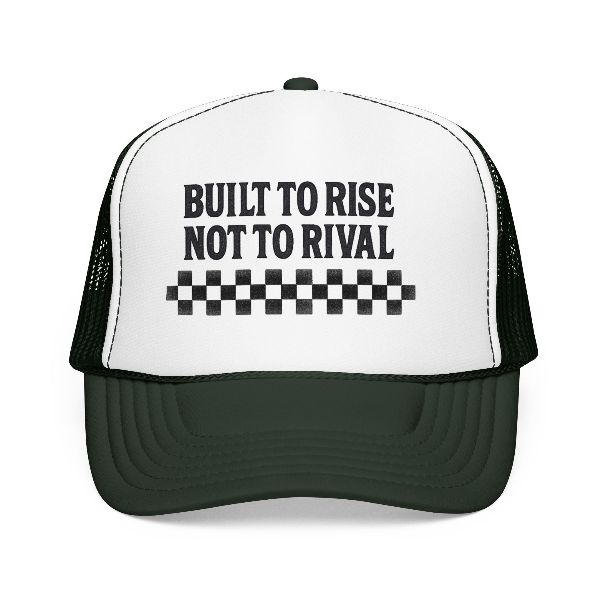 Trucker Hat — "Built to Rise Not to Rival" Vintage Patch Mesh Cap