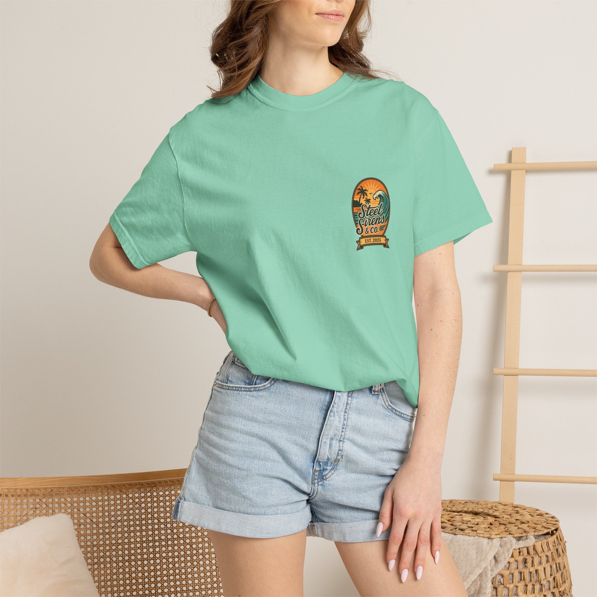 Steel Sirens Garment-Dyed T-shirt, Vintage Style Tee, Beach Apparel, Unisex Graphic Shirt, Casual Summer Wear