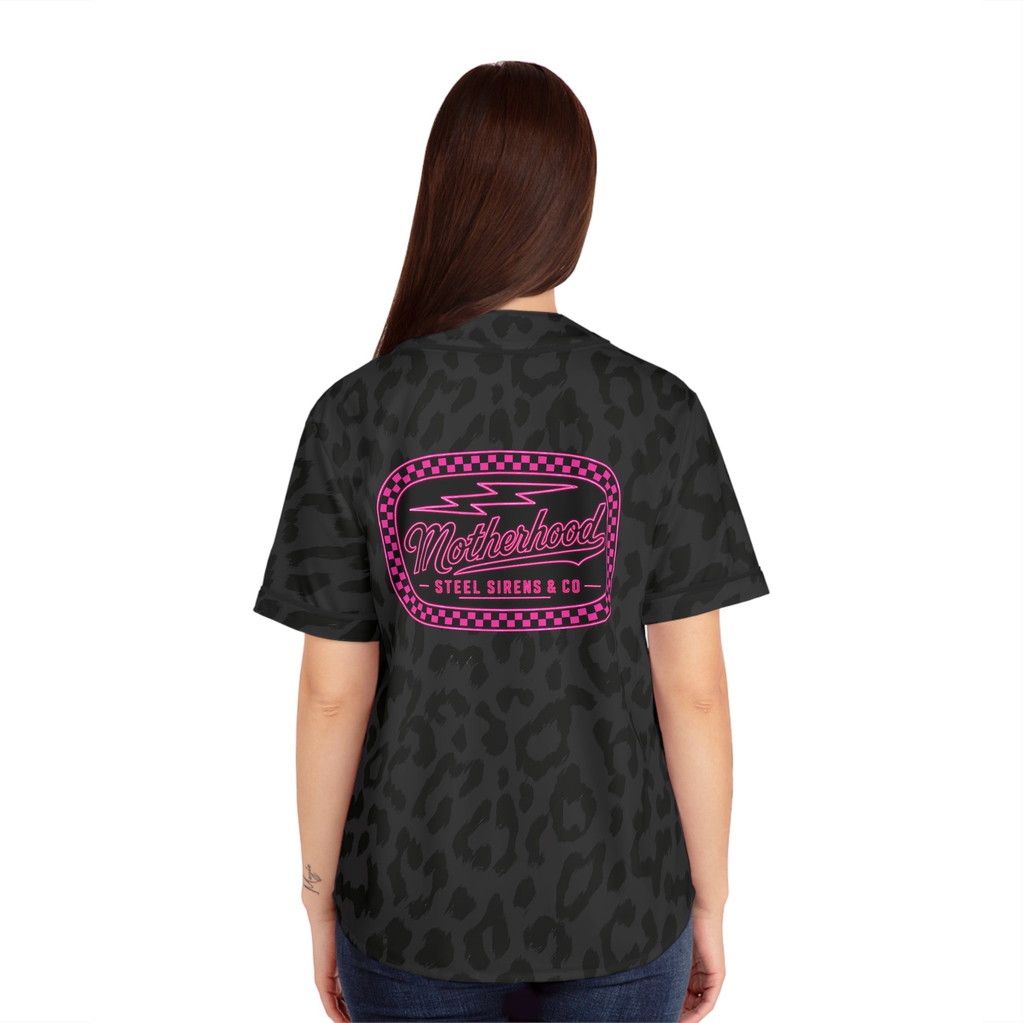 Women's Leopard Print Baseball Jersey - Black All-Over Pattern