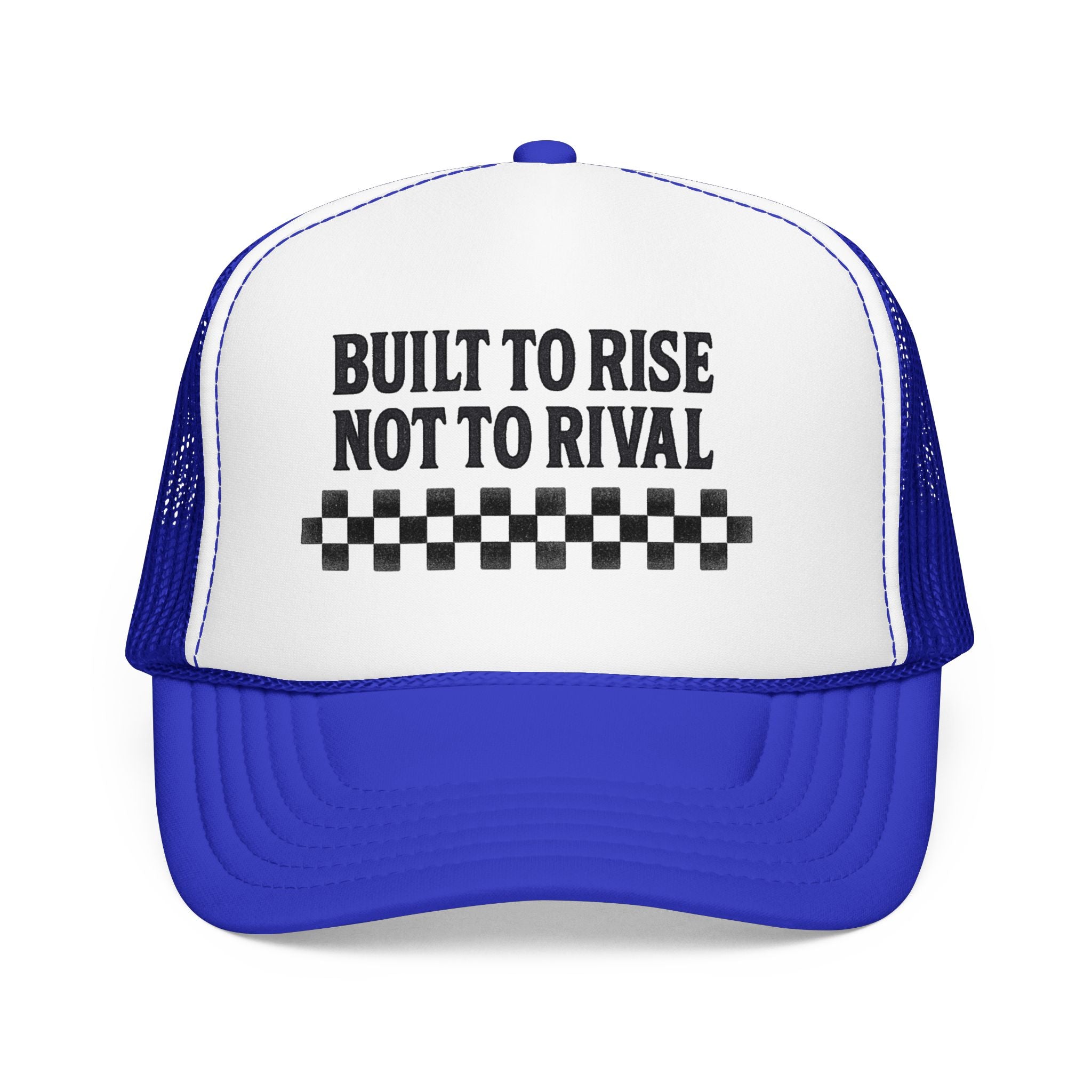 Trucker Hat — "Built to Rise Not to Rival" Vintage Patch Mesh Cap