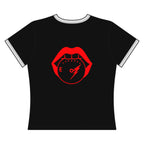 Steel Sirens Women's Ringer Tee — Retro Red Script & Lip Gauge Graphic