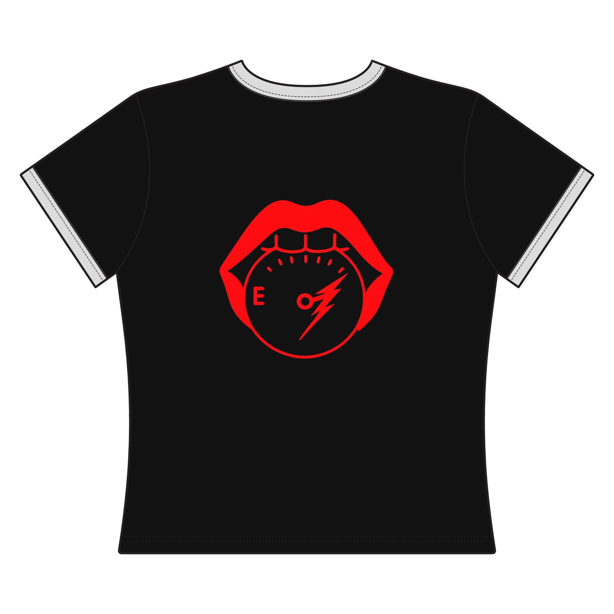 Steel Sirens Women's Ringer Tee — Retro Red Script & Lip Gauge Graphic