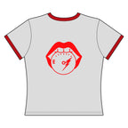Steel Sirens Women's Ringer Tee — Retro Red Script & Lip Gauge Graphic