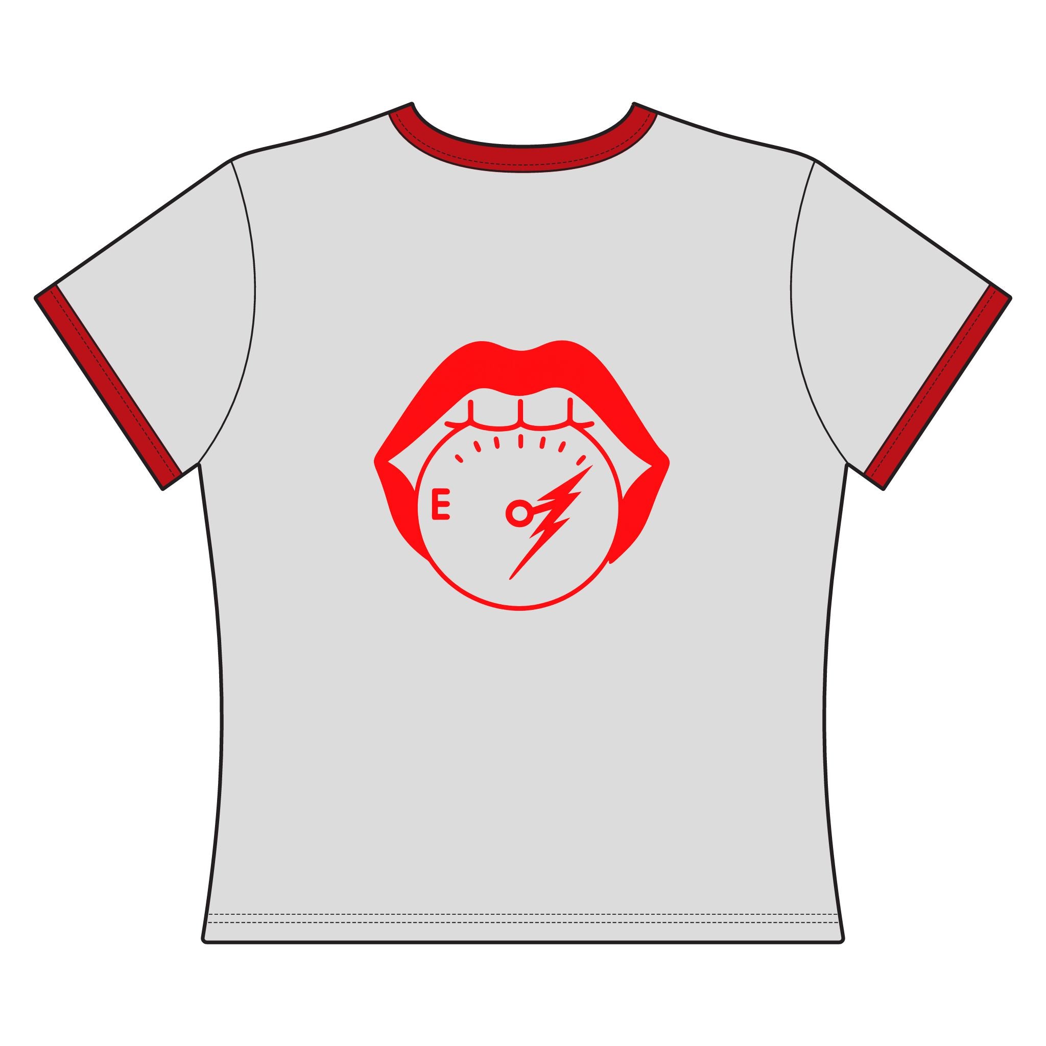 Steel Sirens Women's Ringer Tee — Retro Red Script & Lip Gauge Graphic
