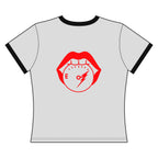 Steel Sirens Women's Ringer Tee — Retro Red Script & Lip Gauge Graphic