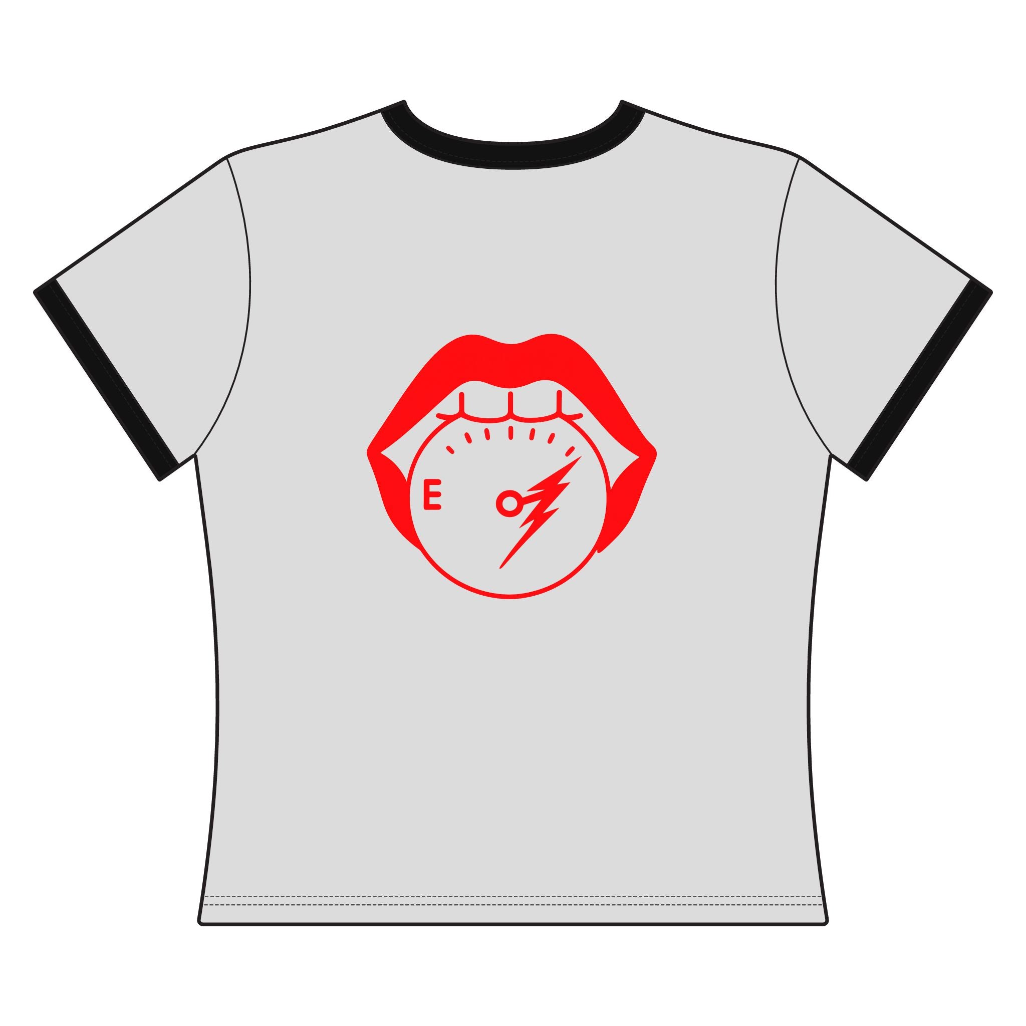 Steel Sirens Women's Ringer Tee — Retro Red Script & Lip Gauge Graphic