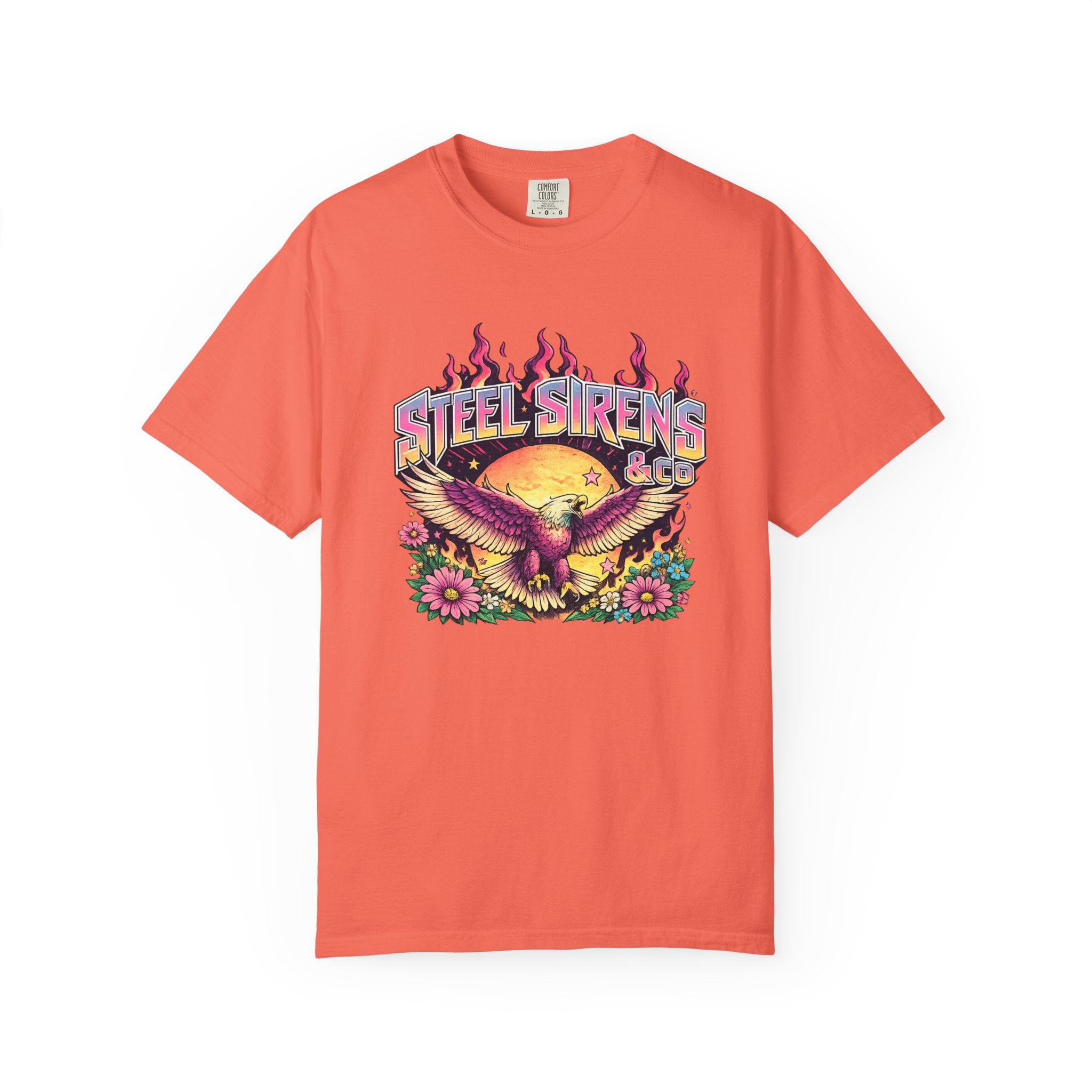 Steel Sirens Graphic T-Shirt — Retro Eagle Sunset Band Tee