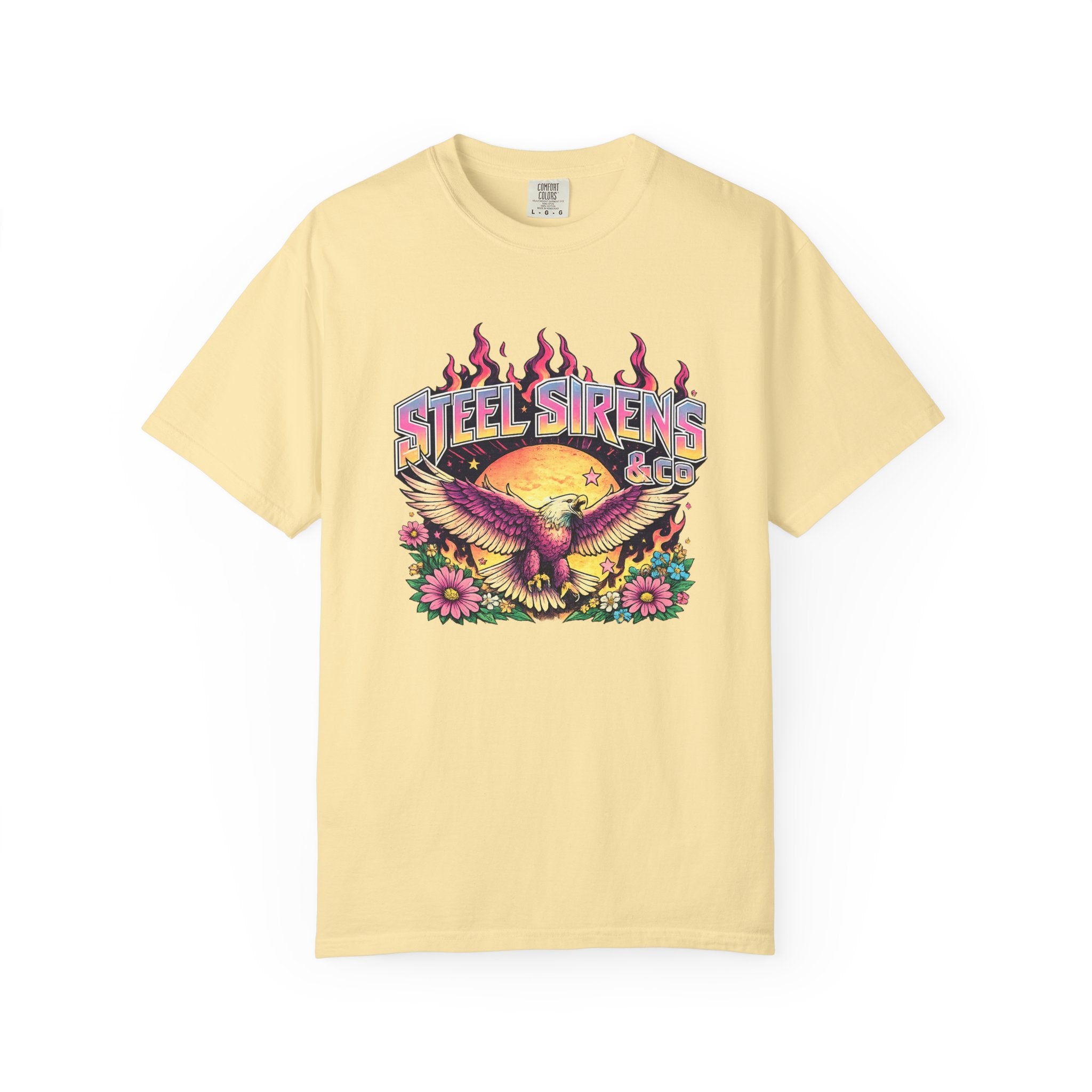 Steel Sirens Graphic T-Shirt — Retro Eagle Sunset Band Tee