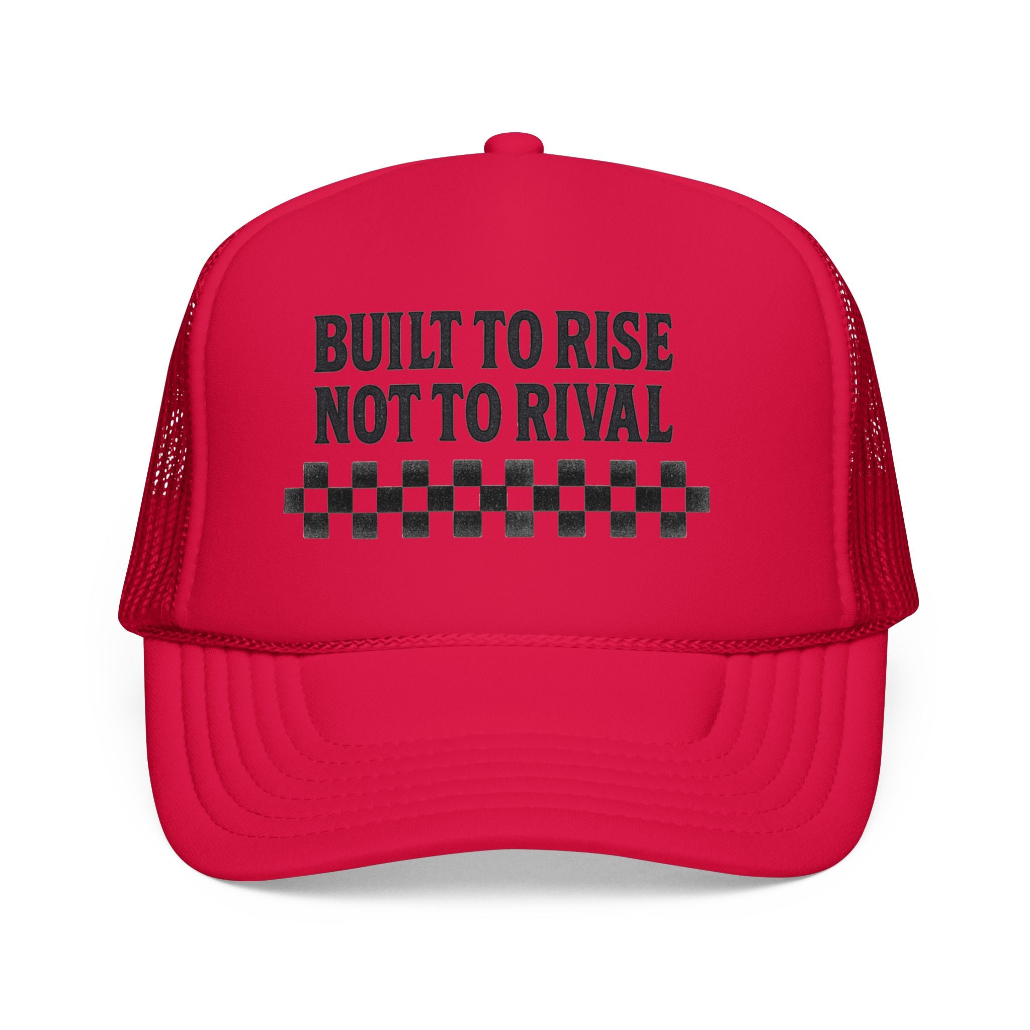 Trucker Hat — "Built to Rise Not to Rival" Vintage Patch Mesh Cap
