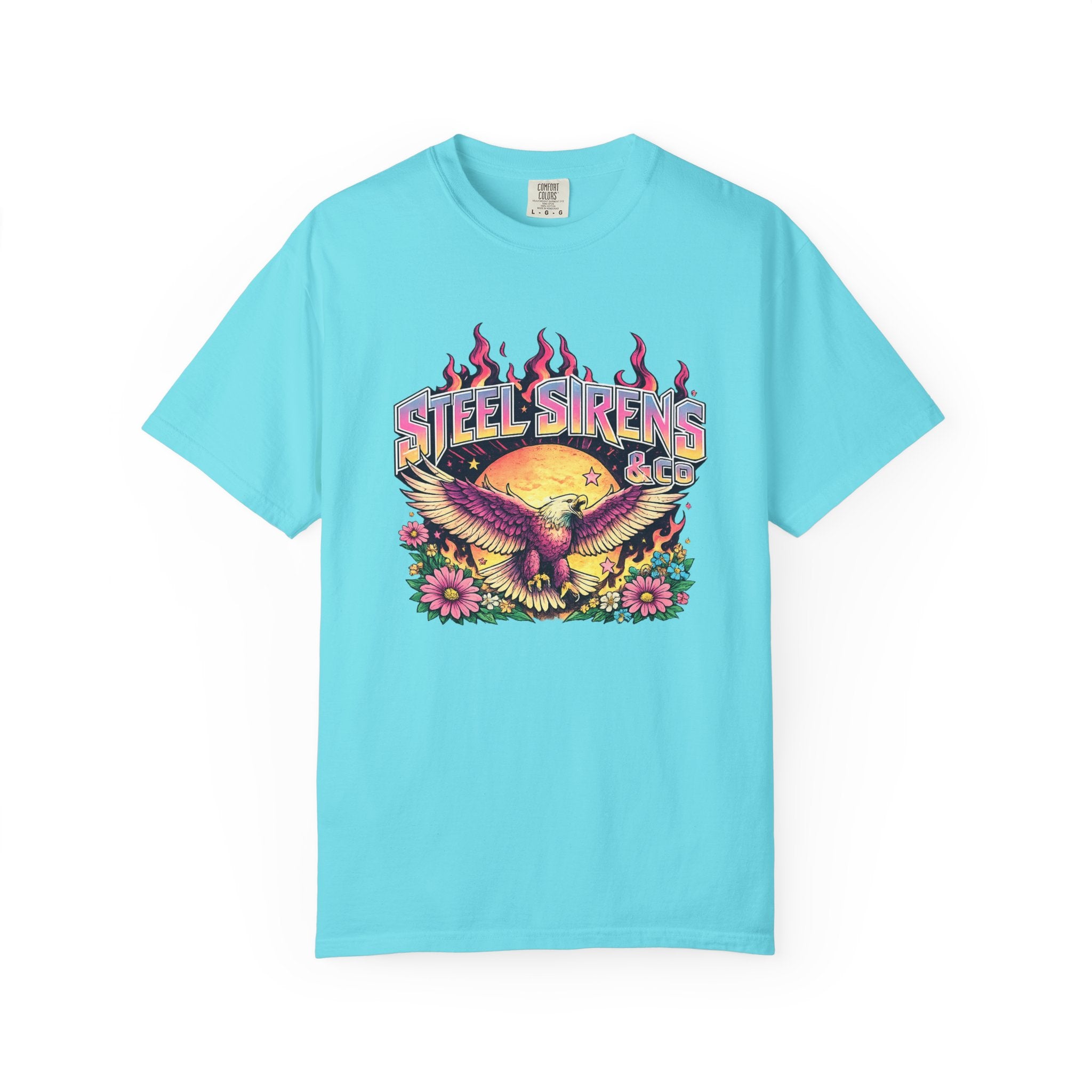 Steel Sirens Graphic T-Shirt — Retro Eagle Sunset Band Tee