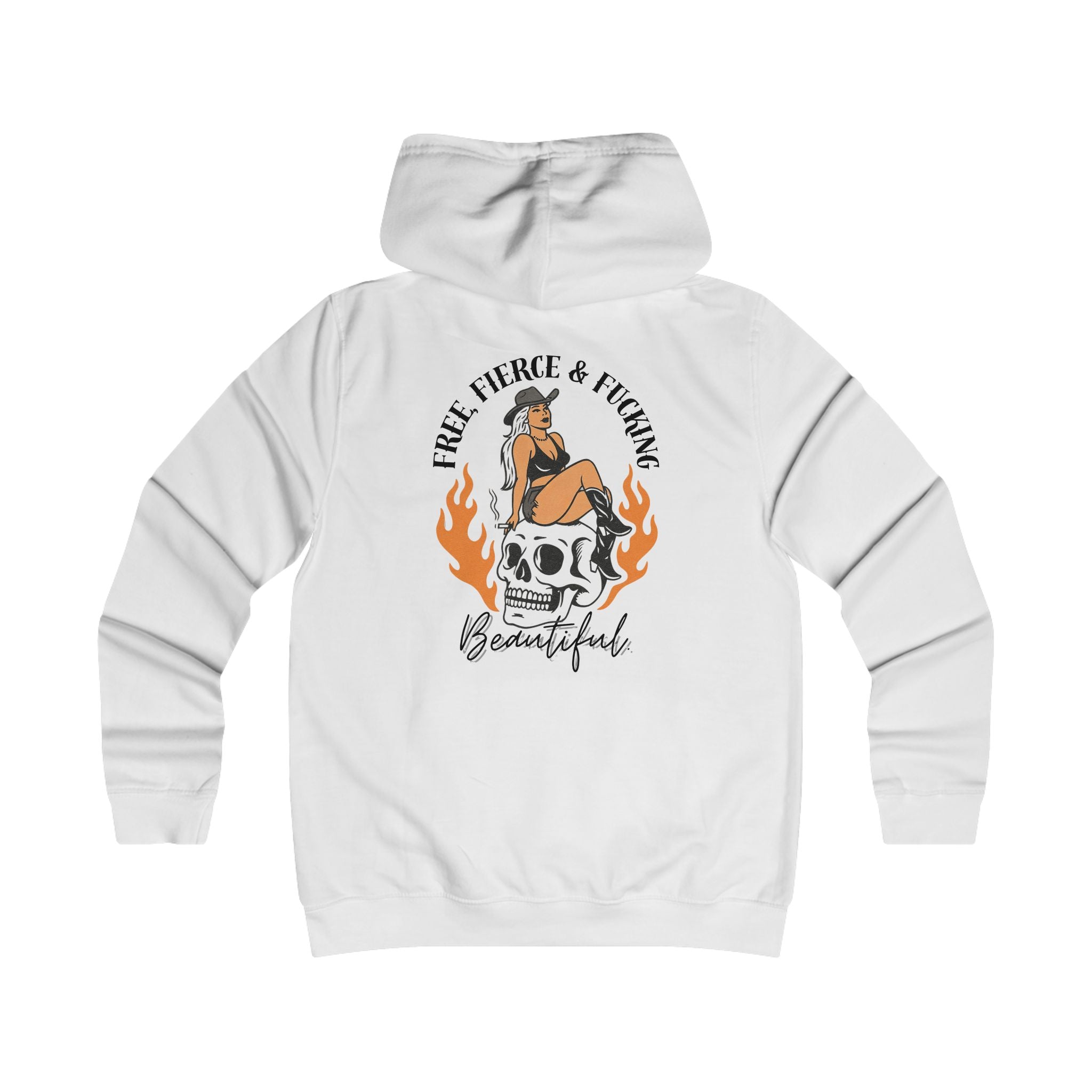 Girlie College Hoodie - 'Free Fierce & Fucking Beautiful' Skull Pin-Up Graphic Hoodie