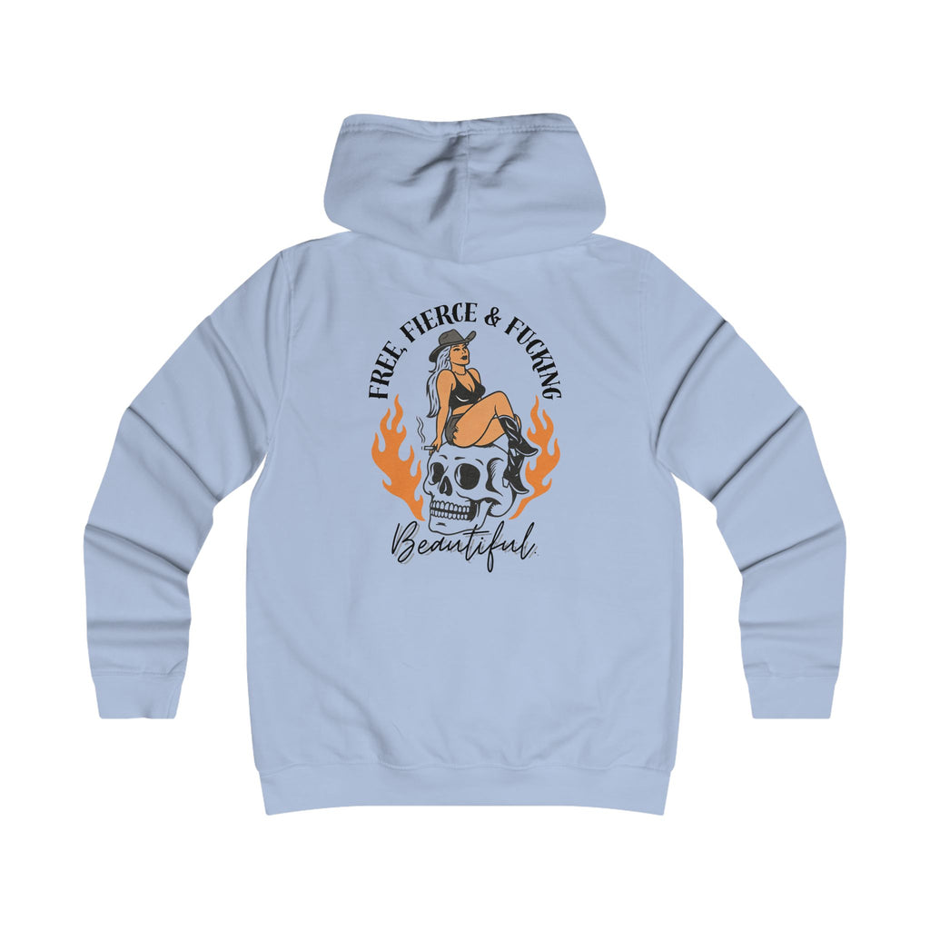Girlie College Hoodie - 'Free Fierce & Fucking Beautiful' Skull Pin-Up Graphic Hoodie