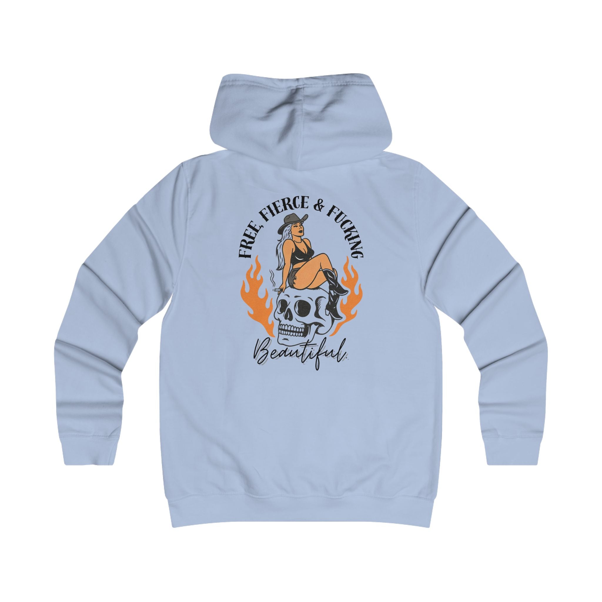 Girlie College Hoodie - 'Free Fierce & Fucking Beautiful' Skull Pin-Up Graphic Hoodie