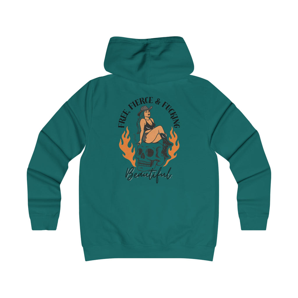 Girlie College Hoodie - 'Free Fierce & Fucking Beautiful' Skull Pin-Up Graphic Hoodie