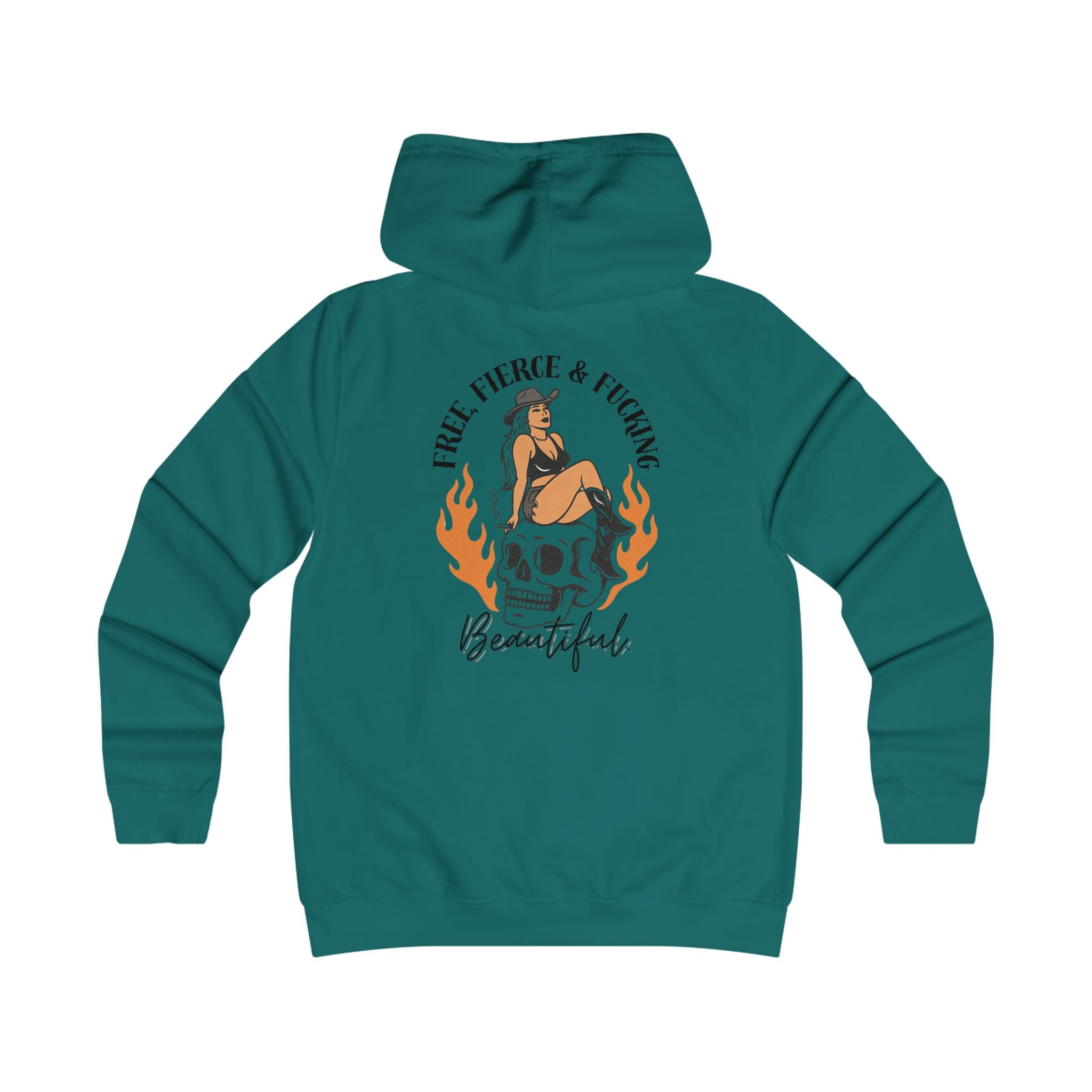 Girlie College Hoodie - 'Free Fierce & Fucking Beautiful' Skull Pin-Up Graphic Hoodie