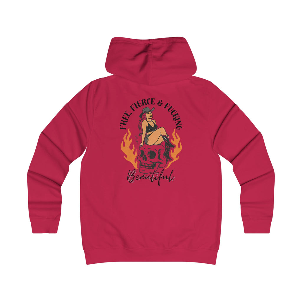 Girlie College Hoodie - 'Free Fierce & Fucking Beautiful' Skull Pin-Up Graphic Hoodie