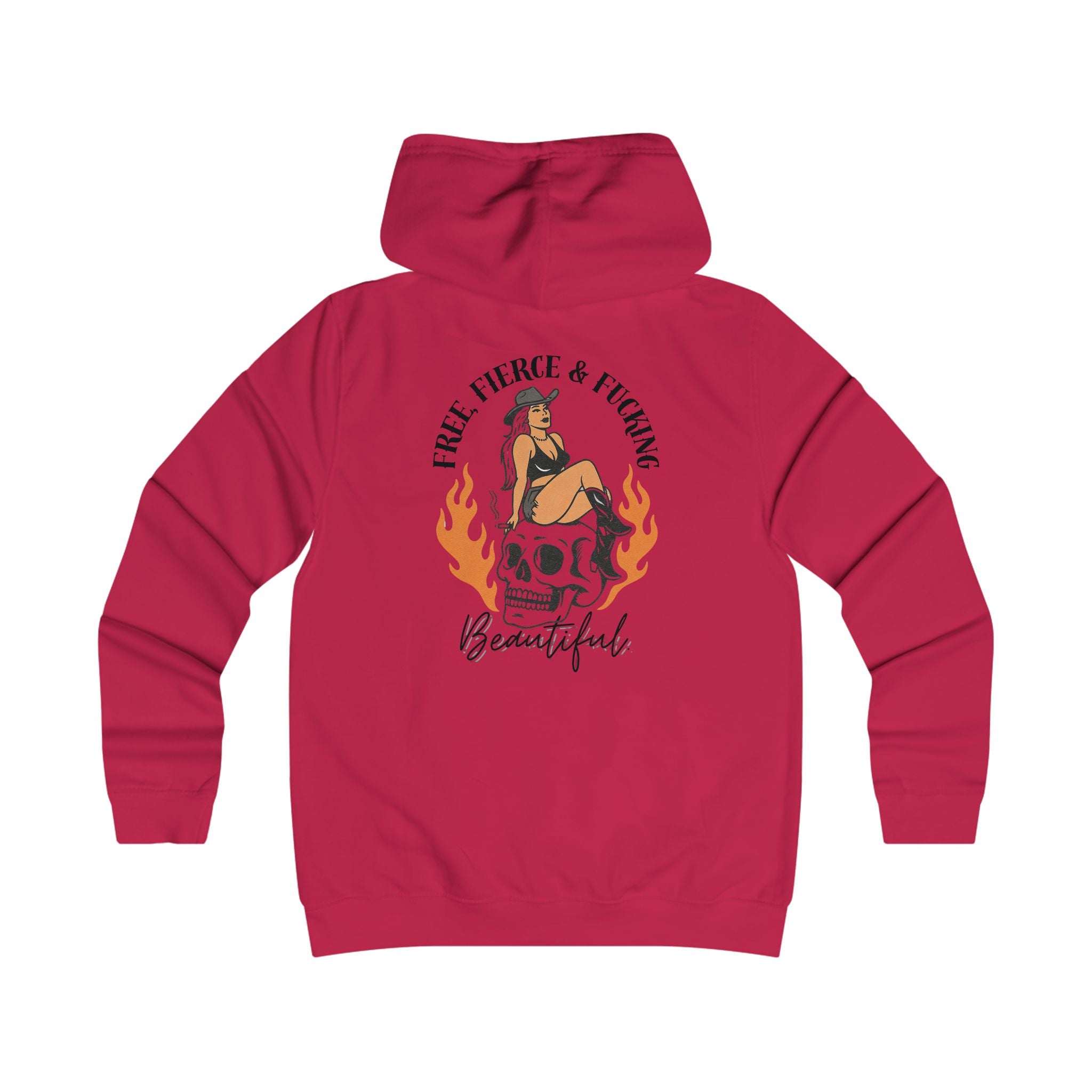 Girlie College Hoodie - 'Free Fierce & Fucking Beautiful' Skull Pin-Up Graphic Hoodie