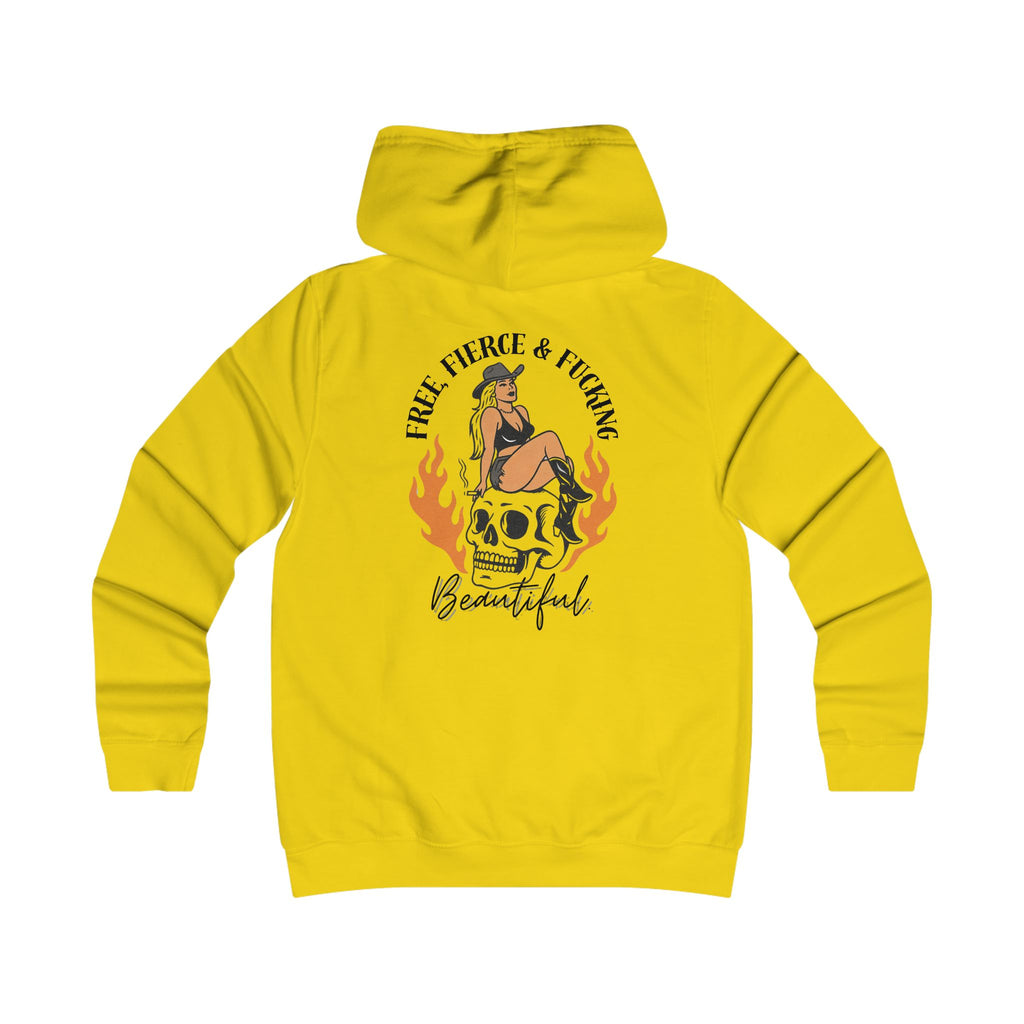Girlie College Hoodie - 'Free Fierce & Fucking Beautiful' Skull Pin-Up Graphic Hoodie