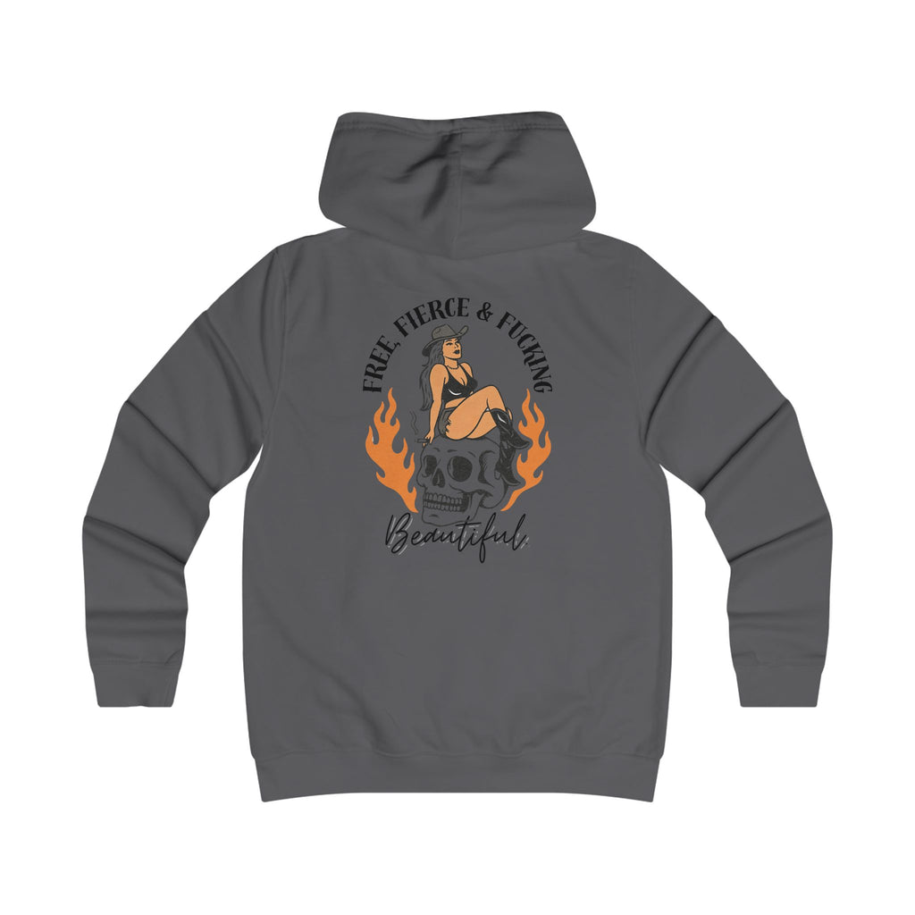 Girlie College Hoodie - 'Free Fierce & Fucking Beautiful' Skull Pin-Up Graphic Hoodie