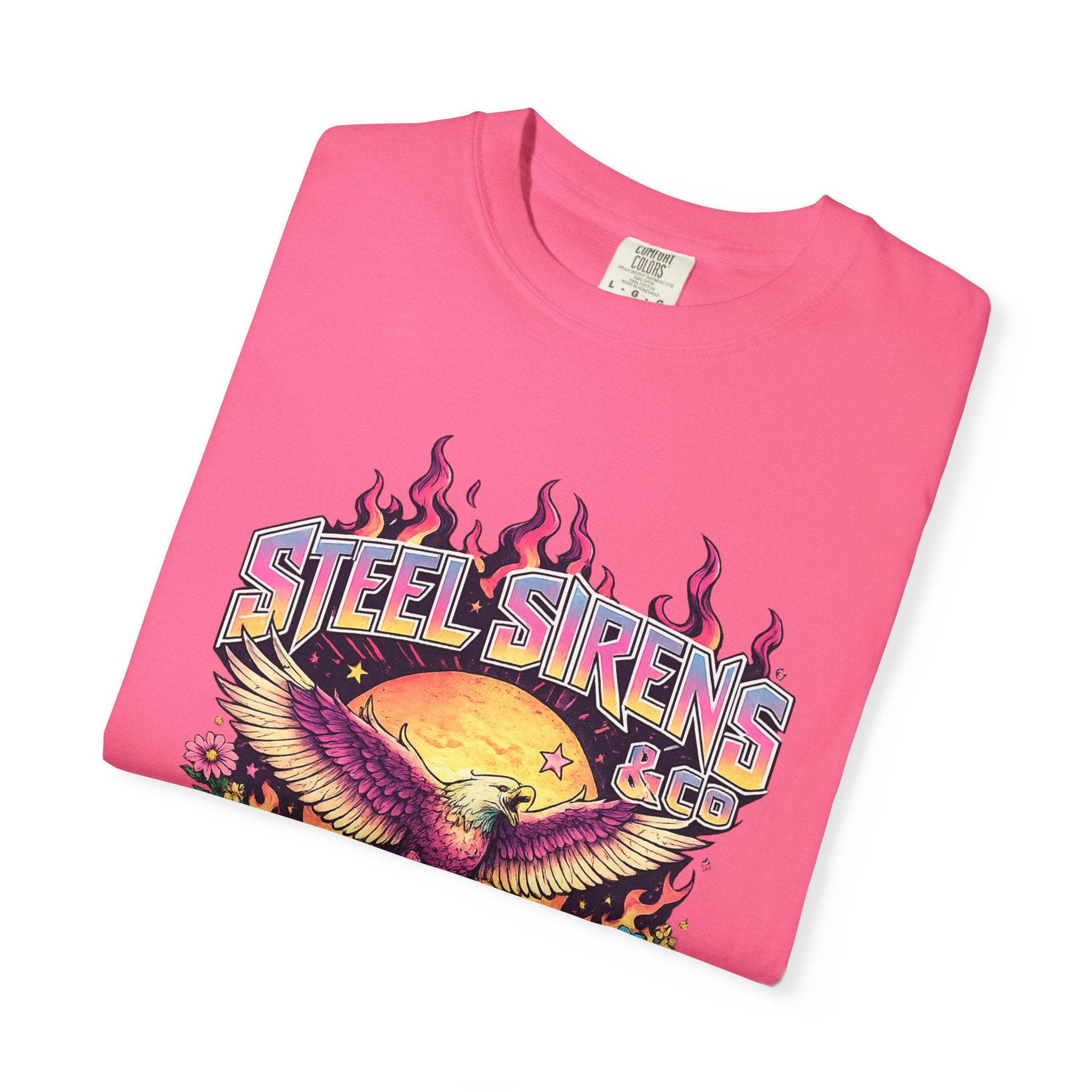 Steel Sirens Graphic T-Shirt — Retro Eagle Sunset Band Tee