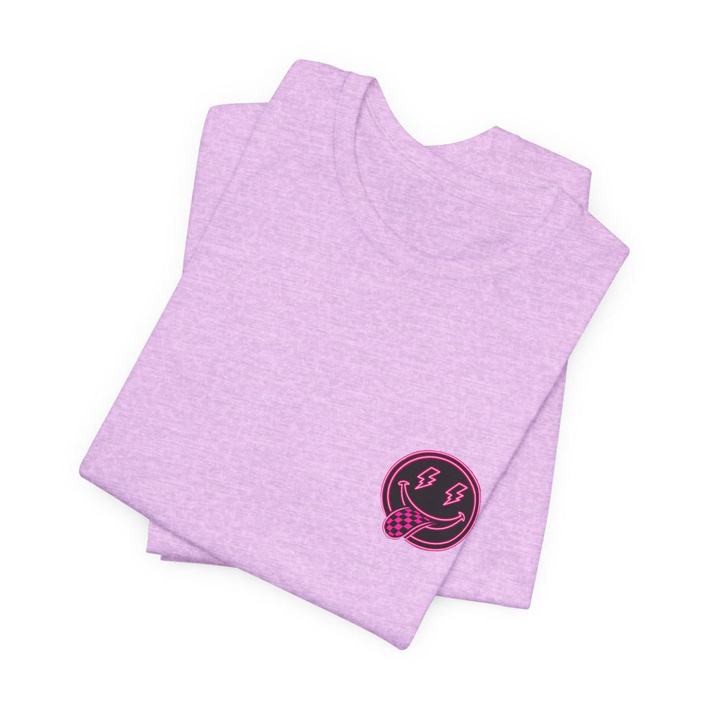 Motherhood Graphic Tee — 'Motherhood' Pink Checkerboard Logo T‑Shirt