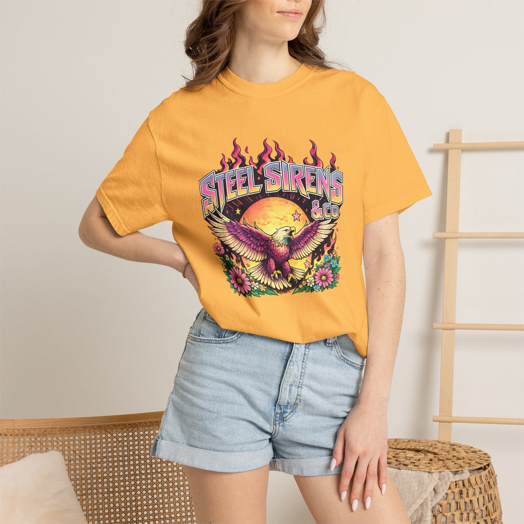 Steel Sirens Graphic T-Shirt — Retro Eagle Sunset Band Tee