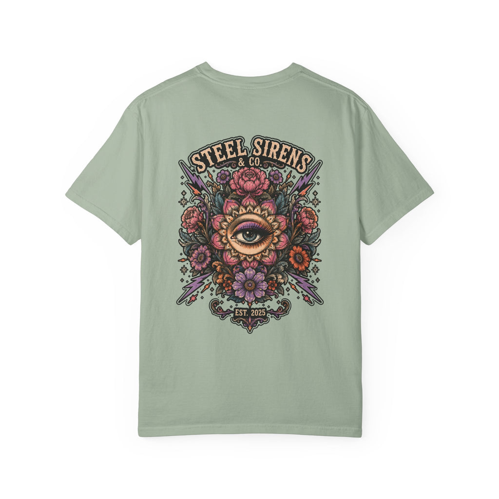 Steel Sirens Tee — Vintage Floral All-Seeing Eye Graphic T-Shirt