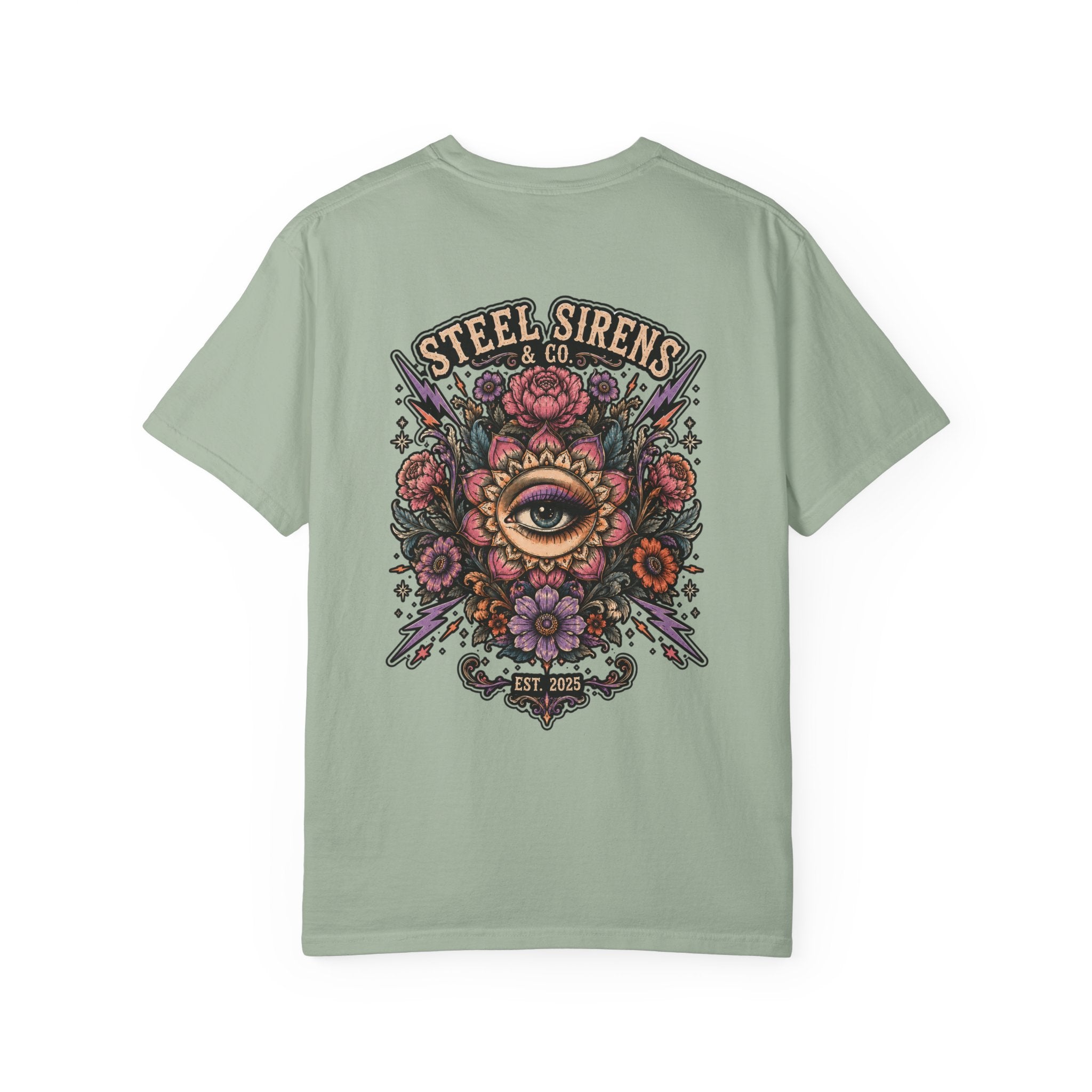 Steel Sirens Tee — Vintage Floral All-Seeing Eye Graphic T-Shirt