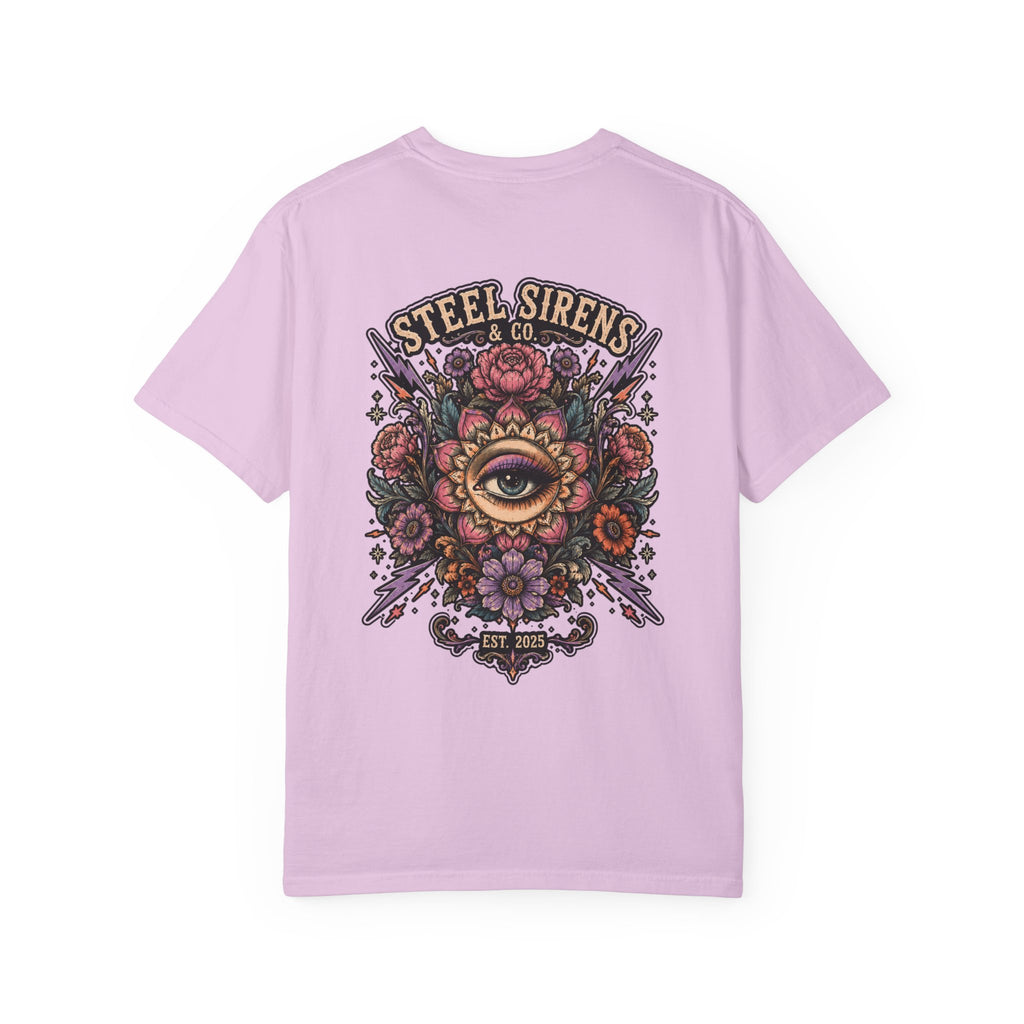Steel Sirens Tee — Vintage Floral All-Seeing Eye Graphic T-Shirt