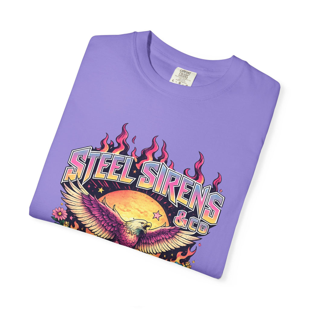 Steel Sirens Graphic T-Shirt — Retro Eagle Sunset Band Tee
