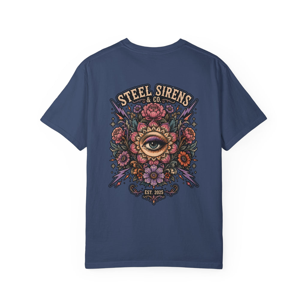 Steel Sirens Tee — Vintage Floral All-Seeing Eye Graphic T-Shirt